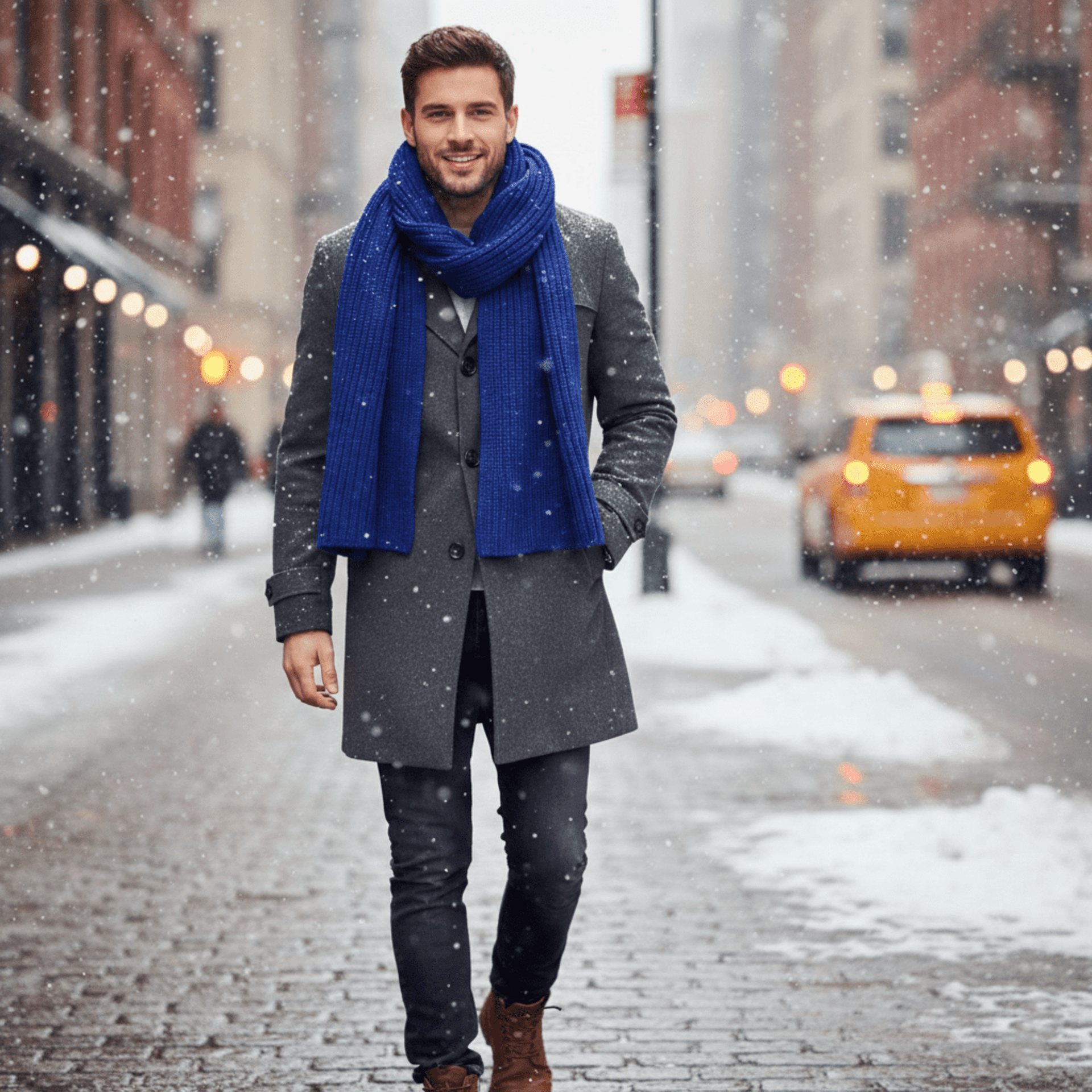 Bufanda Grande de punto para Invierno 180X36CM Unisex Acrílico Azul - 1