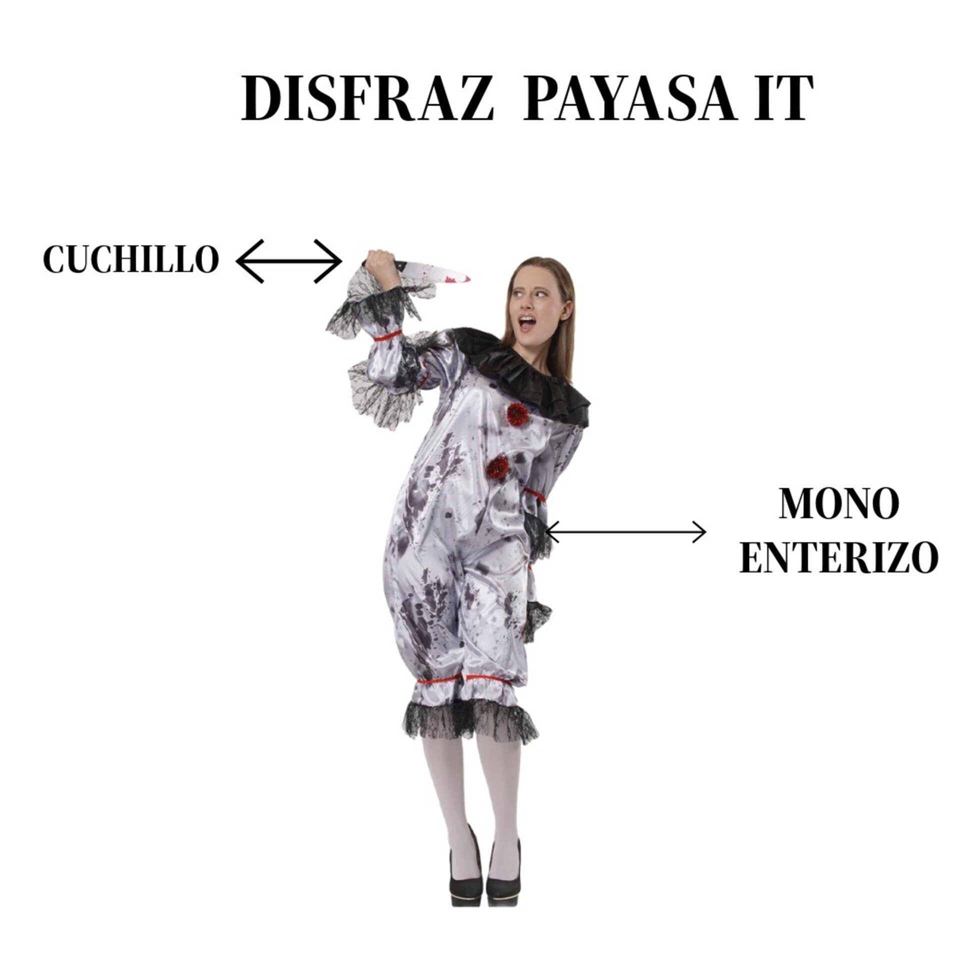 Disfraz Payasa Terrorífica Mujer Adulta - Estilo Payaso IT - Mono Espeluznante - 3
