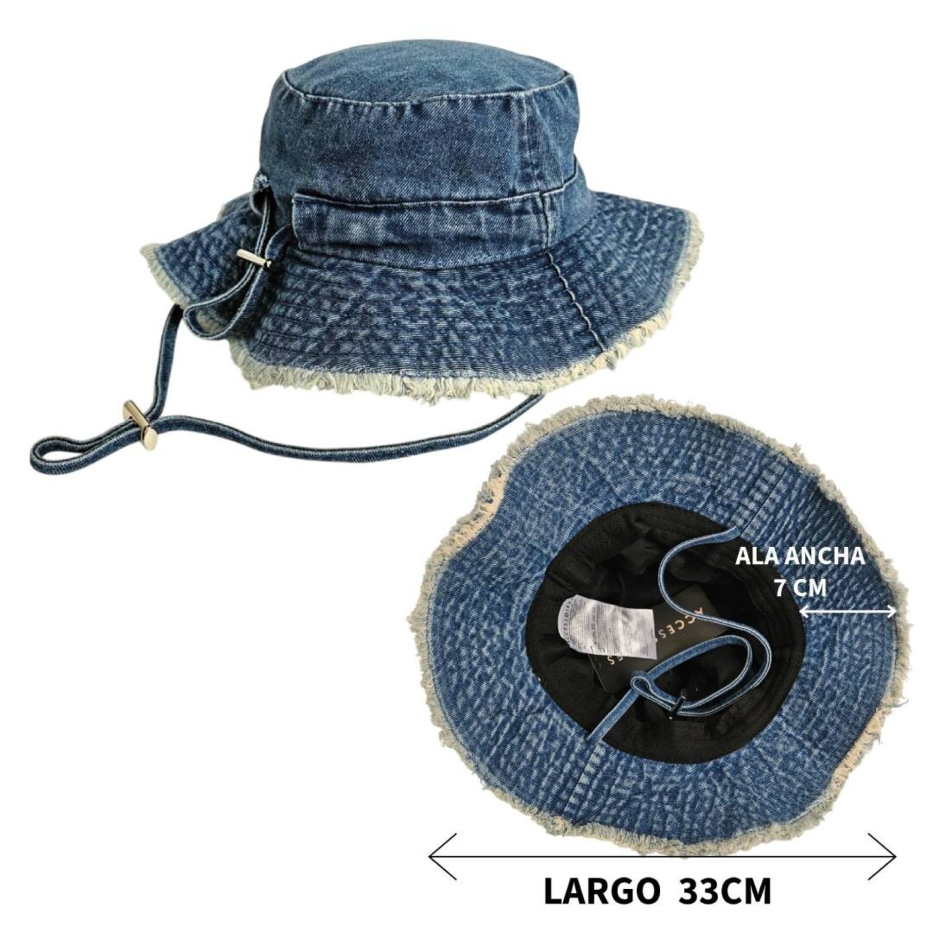 Sombrero Pecador Denim Ajustable - Gorro Jean Ala Ancha 7cm Algodón 100% - 5