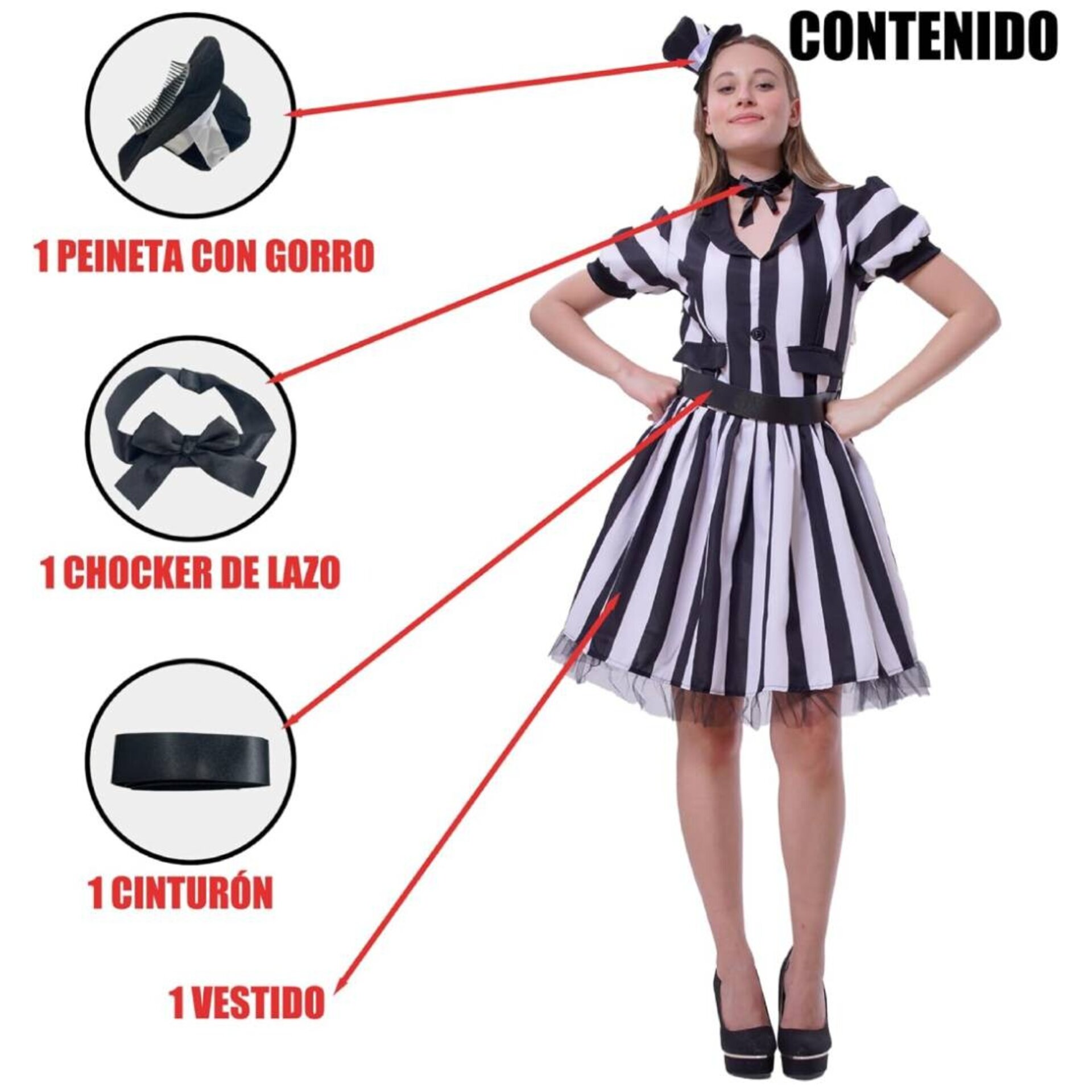 Vestido Corto Bitelchus Ghost Disfraz Fantasma Mujer Sexy Novia Beetlejuice - 7