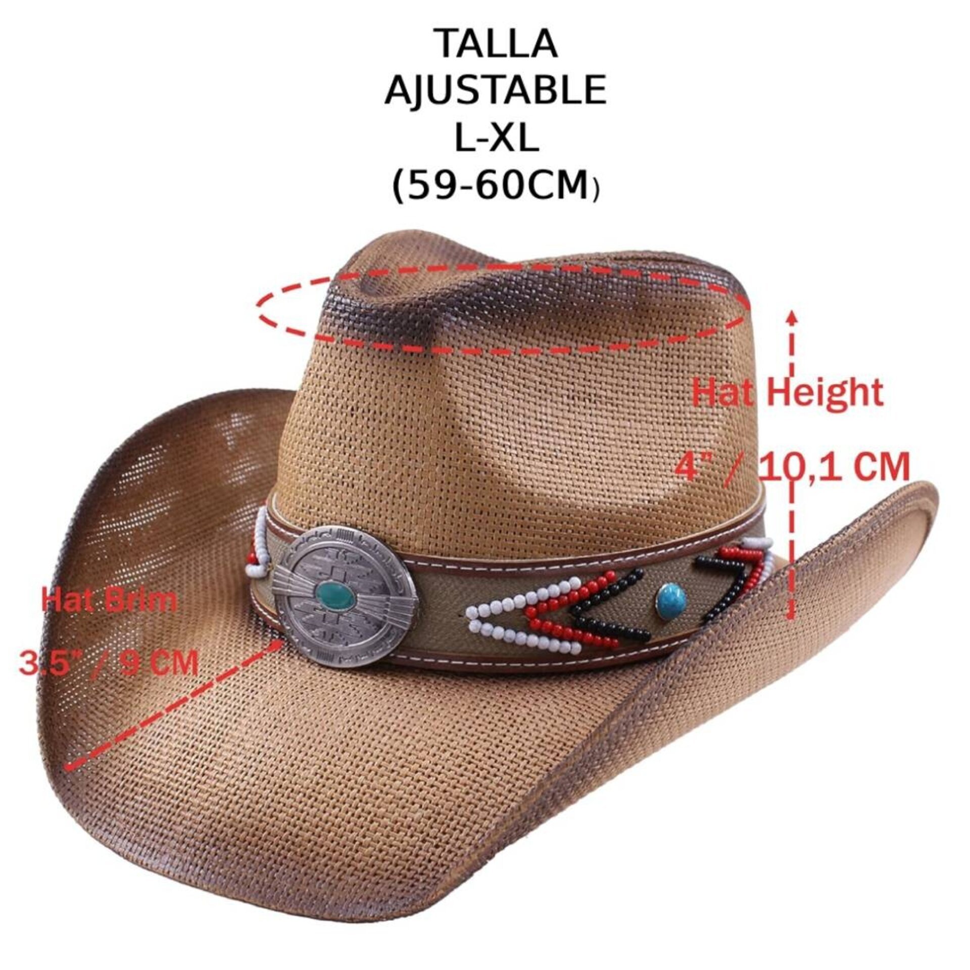 Sombrero Vaquero Paja Resistente Unisex Adulto - Estilo Western Cowboy Marrón - 5