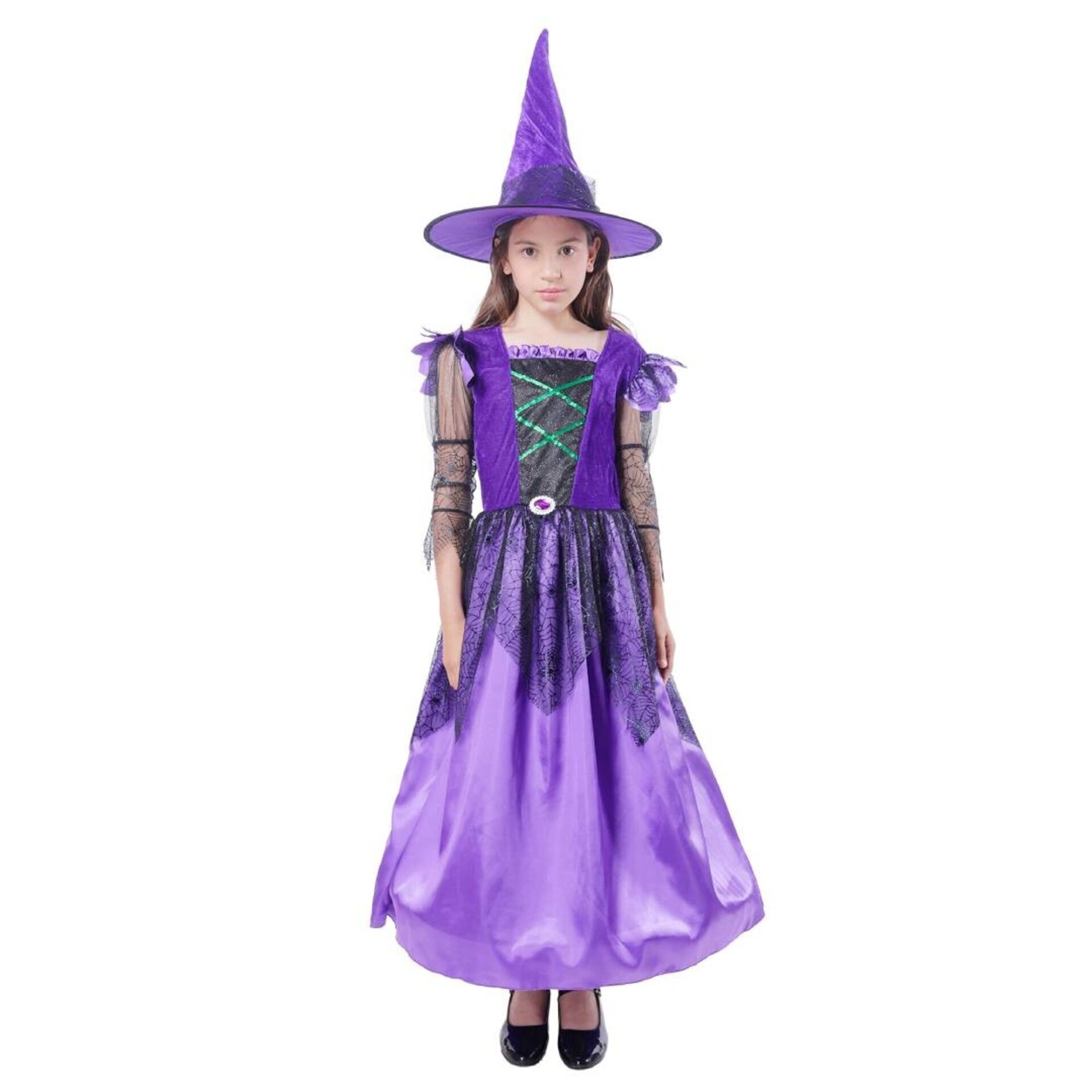 Disfraz de Bruja Vestido con Sombrero Lila para niñas Talla 3 a 12 Años - 6