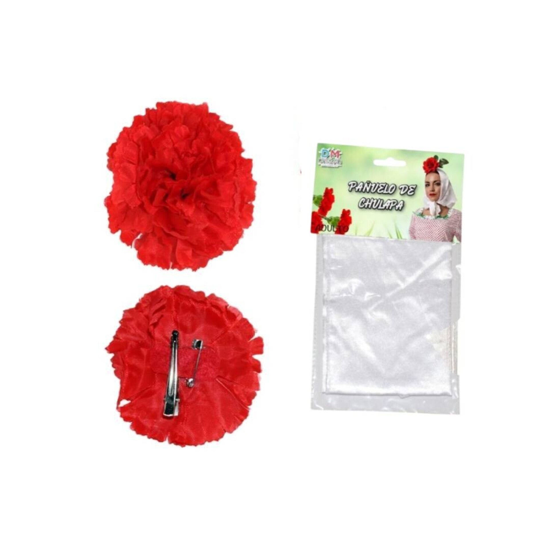 Lote 24 Accesorios Disfraz Chulapa Adulto : 12 Pañuelos Blancos + 12 Claveles - 10