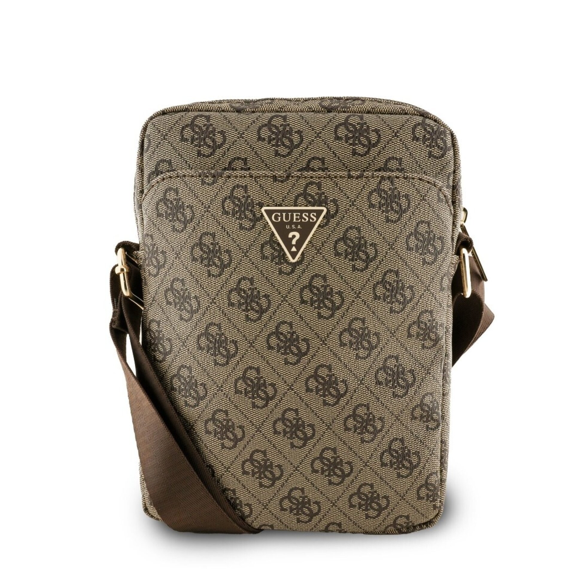 Bolso Bandolera Guess Logotipo Triangular 10" pulgadas Polipiel Marrón - 1