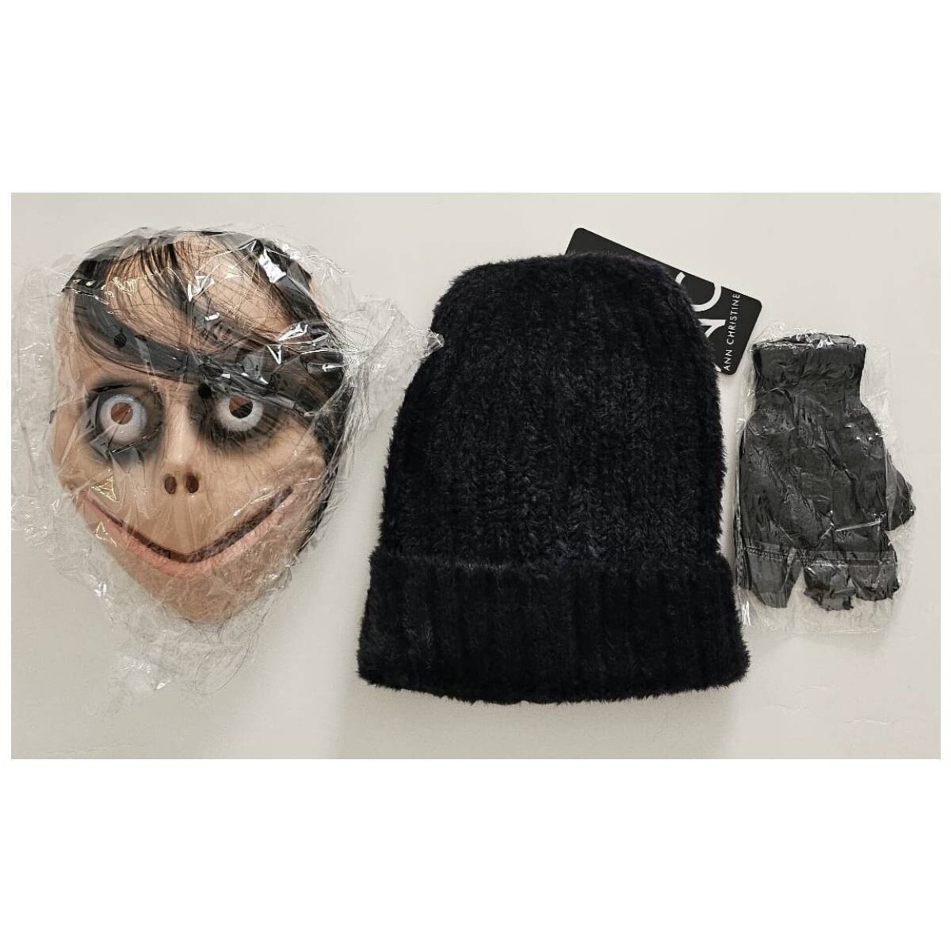 Máscara de Momo con pelo Guantes, Gorro Negro para Adulto - 8