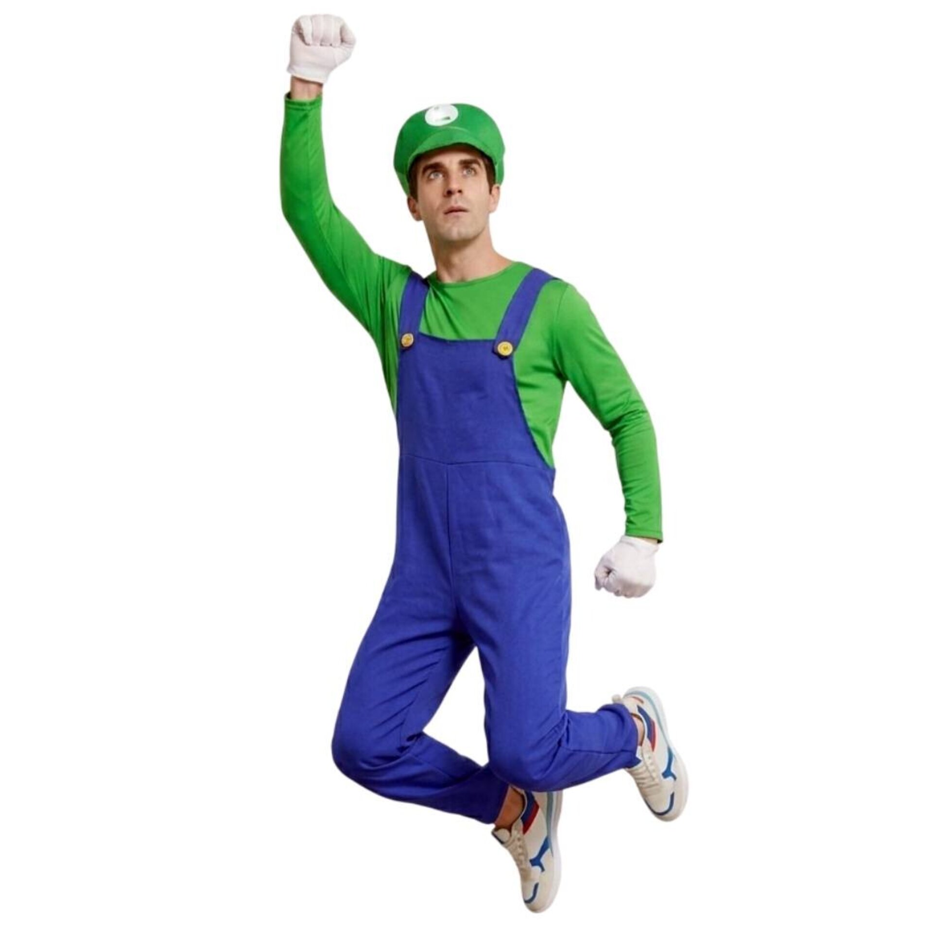 Disfraz Luigi, Super Mario Bros Hermanos Fontanero Enterizo, Gorra para Adulto - 3