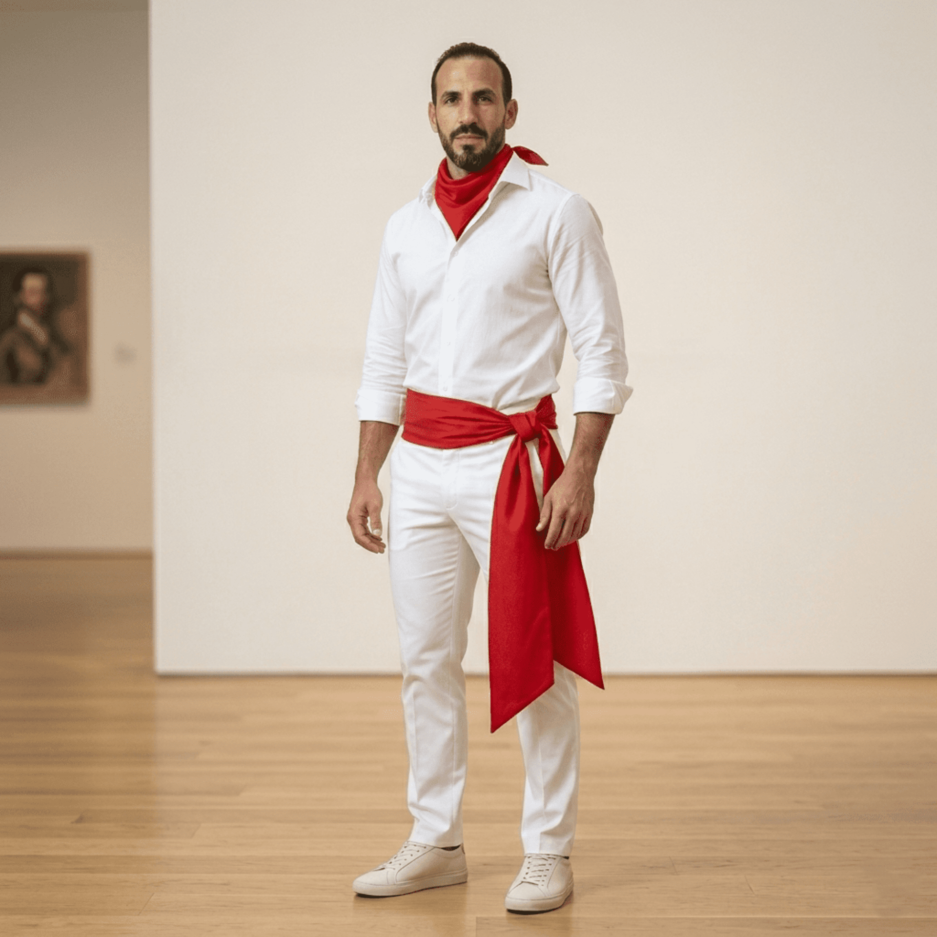 Traje San Fermín Adulto: Pantalón Blanco Ajustable + Faja Roja (200cm) + Pañuelo - 5
