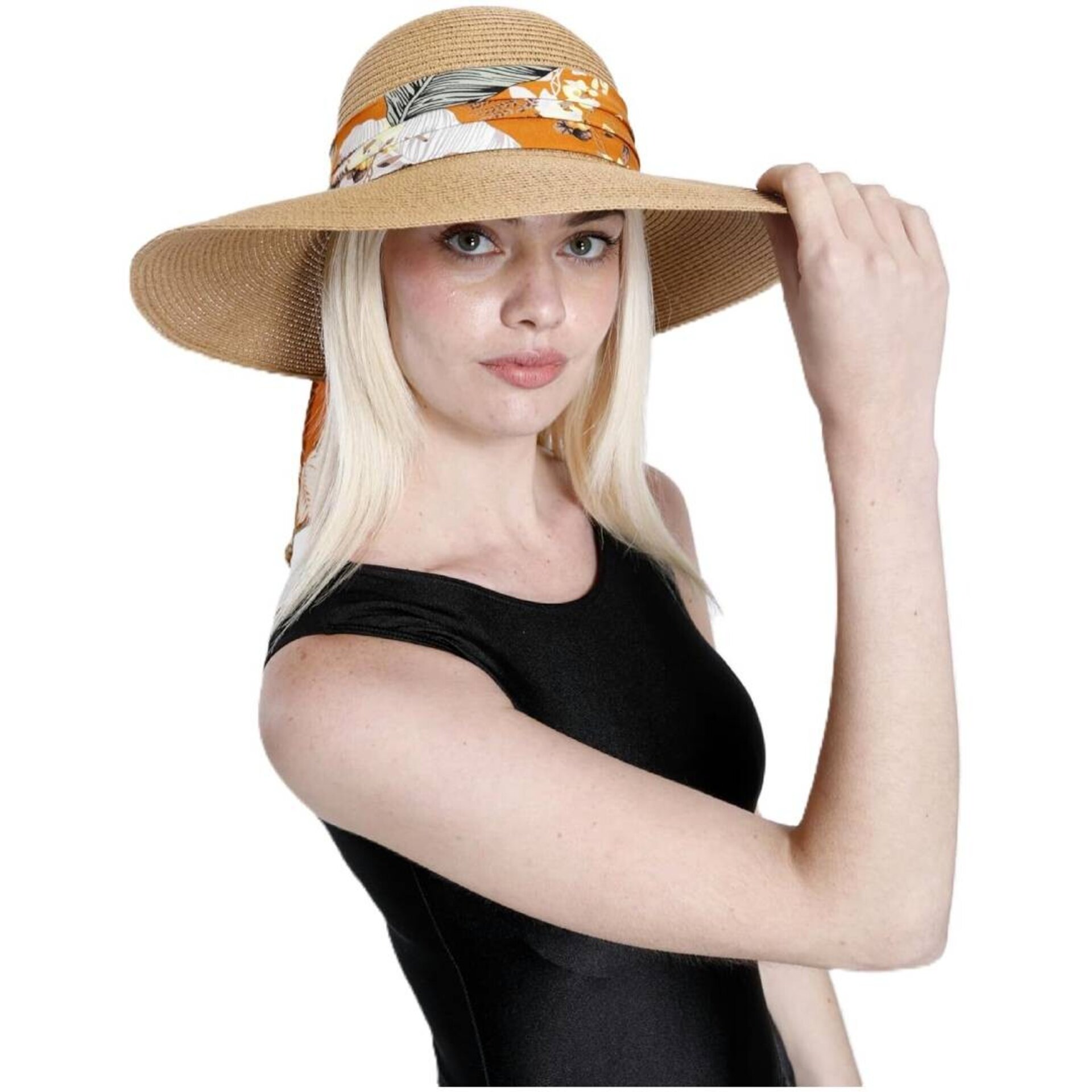 Sombrero Paja de ala Ancha para Mujer,Visera Grande Transpirable, Pamela Marrón - 6