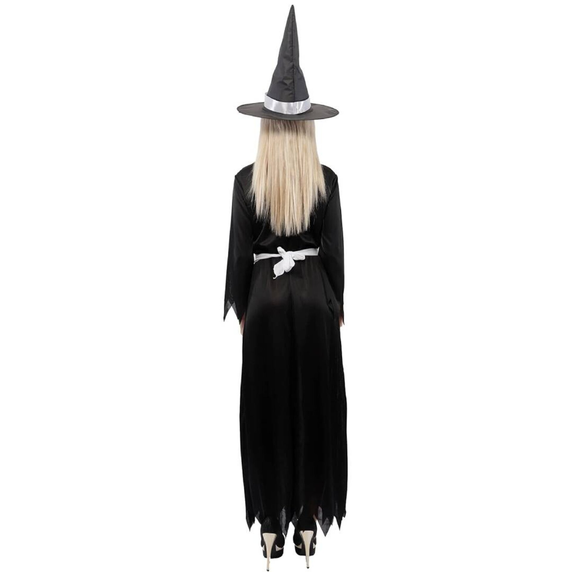 Disfraz Bruja Maligna Adulta | Vestido Negro Máscara Guantes Escoba Sombrero - 3