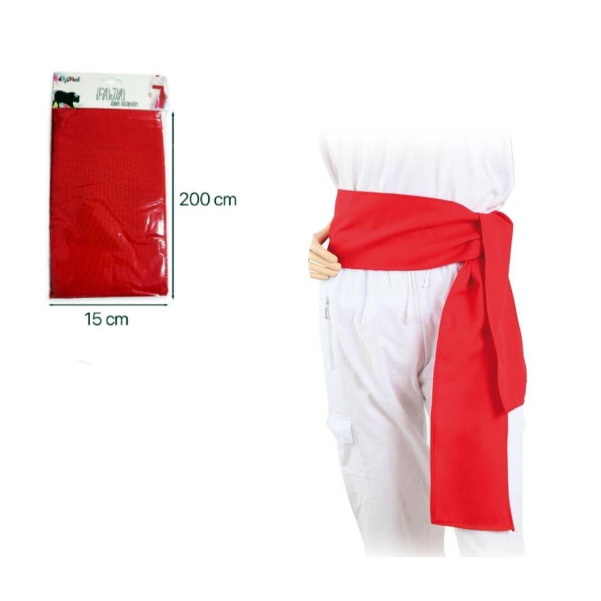 Traje San Fermín Adulto: Pantalón Blanco Ajustable + Faja Roja (200cm) + Pañuelo - 9