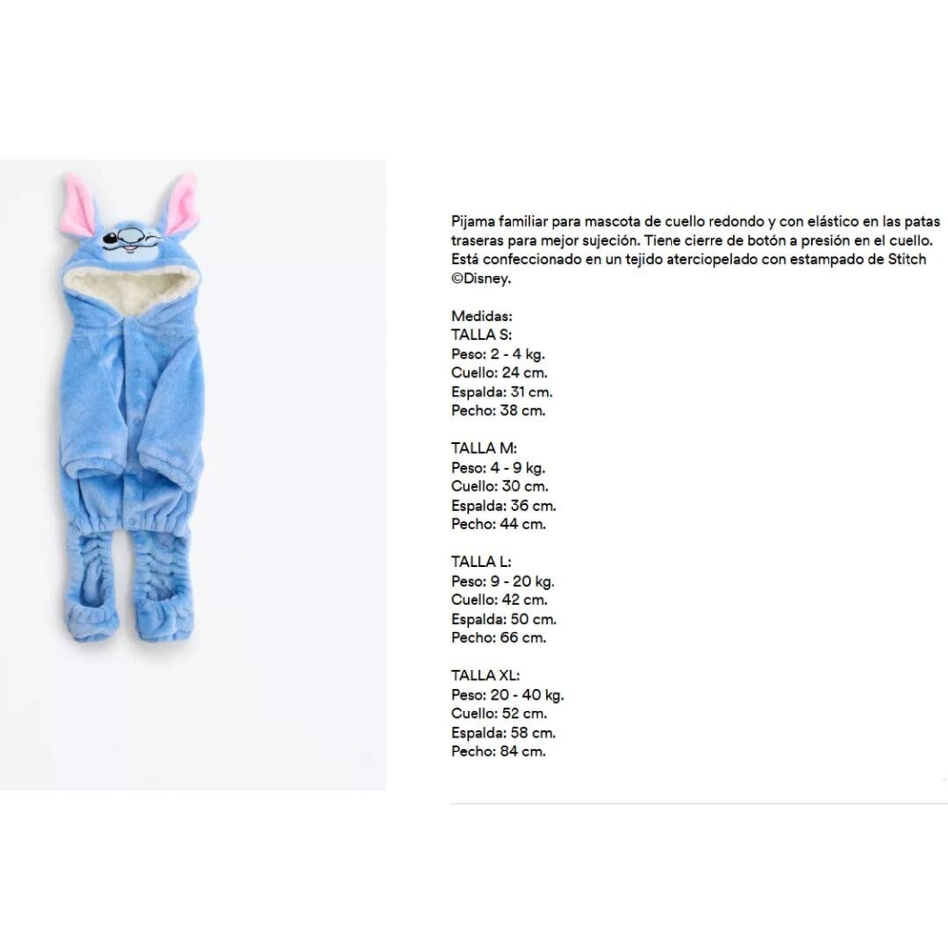 Pijama para Perros Stitch Disney – Disfraz Suave y Aterciopelado Azul | Mascotas - 8