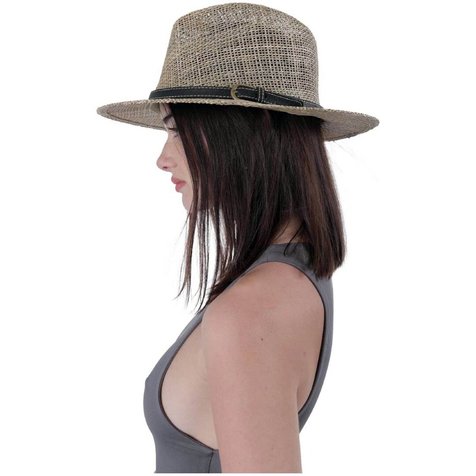 Sombrero Paja Natural Estilo Panamá, ala Ancha, Cinta Decorativa Hombre Mujer - 1