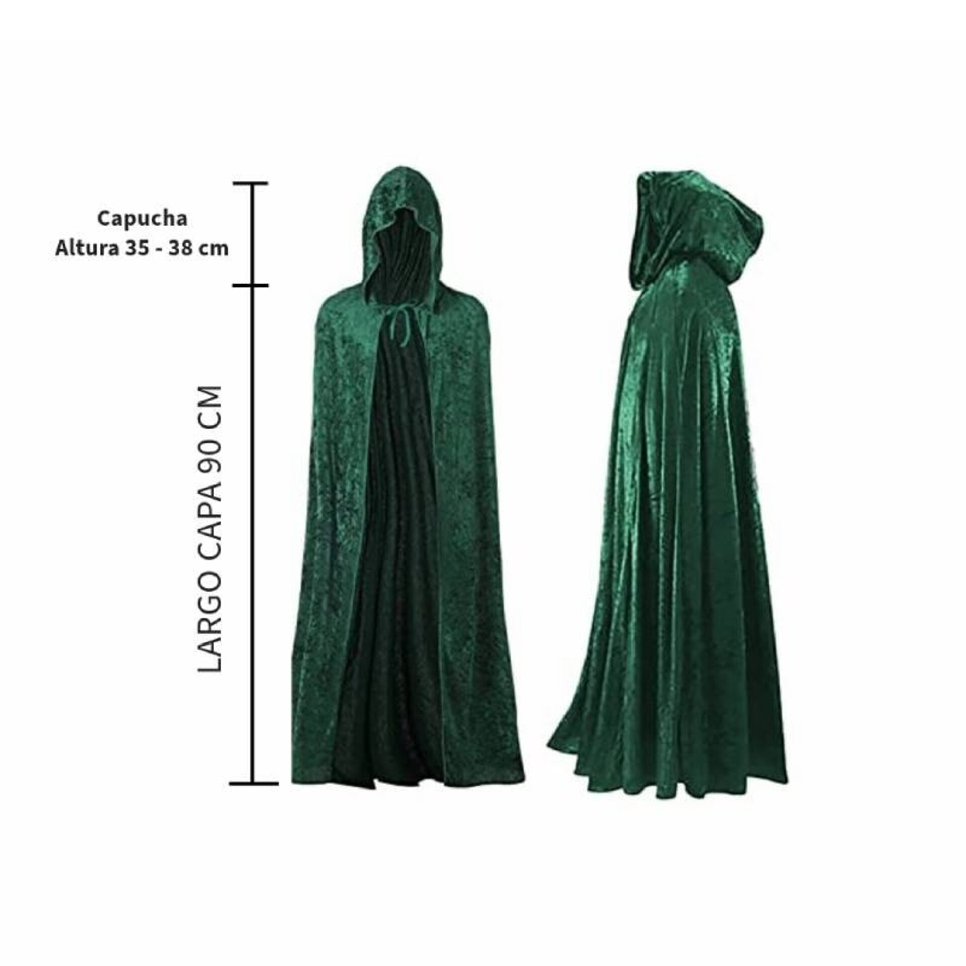 Capas con Capucha en Terciopelo Unisex para Disfraz de Niños y Adultos Verde - 3