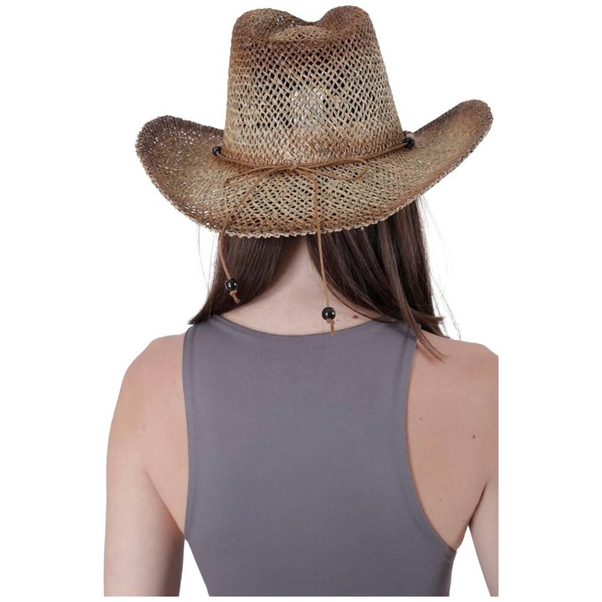 Sombrero Vaquero de Paja Rústica Unisex - Estilo Cowboy Desgastado - Ala Ancha - 2