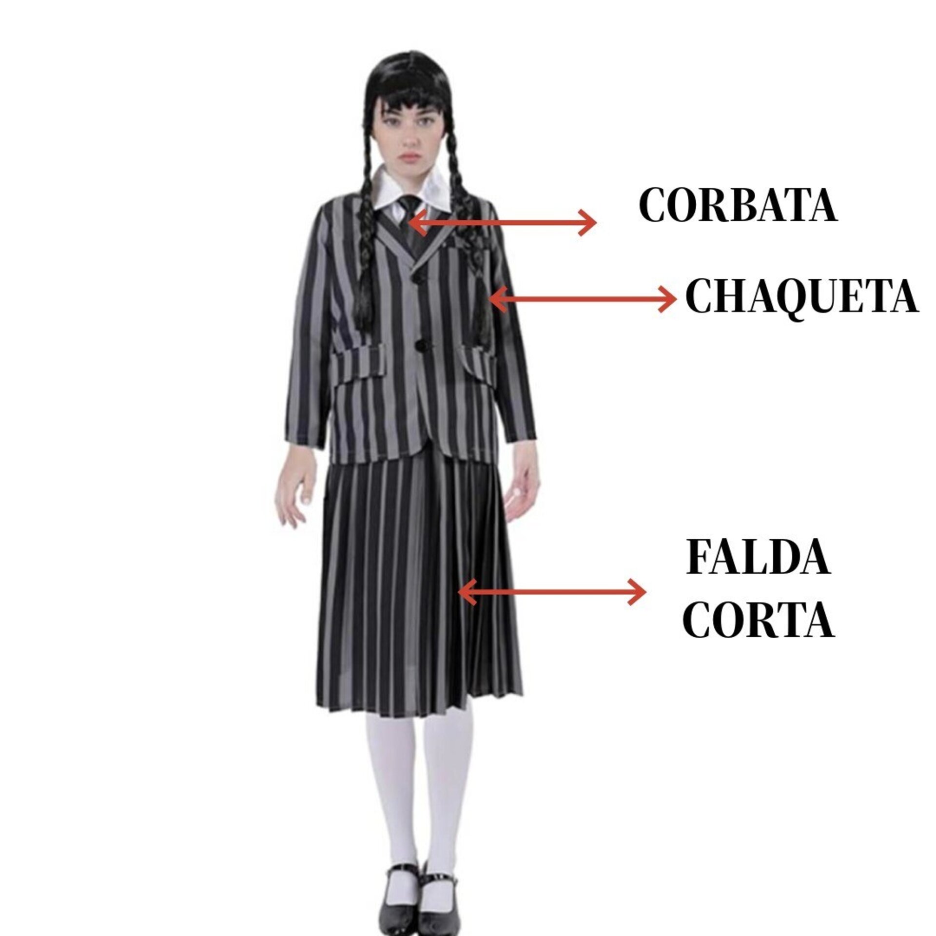Disfraz Uniforme Escolar Miércoles Addams para Mujer. Chaqueta Falda y Corbata - 3
