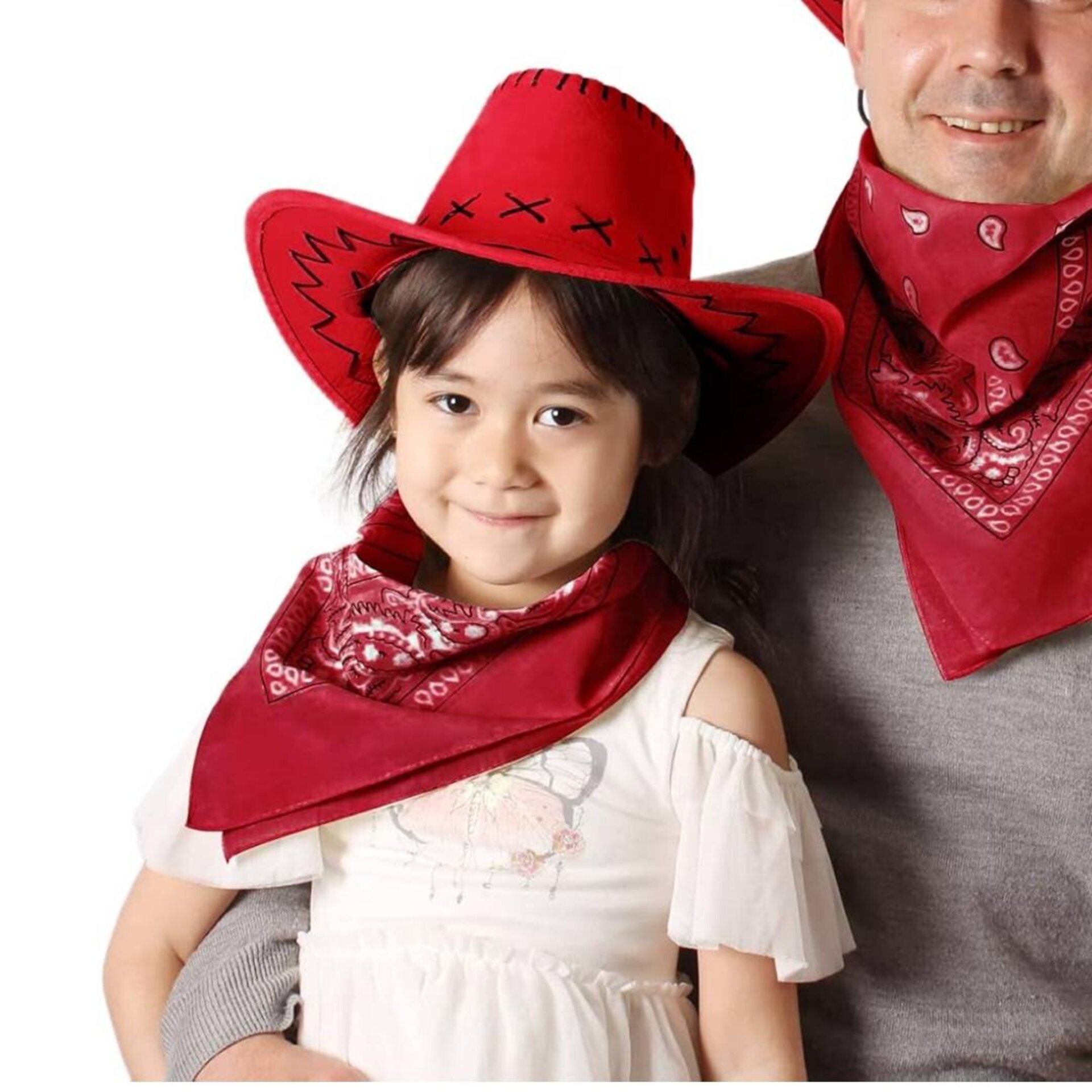 Sombrero Vaquero Cowboy Rojo Niños Con Bandana Estampada Pañuelo Western Rojo - 1