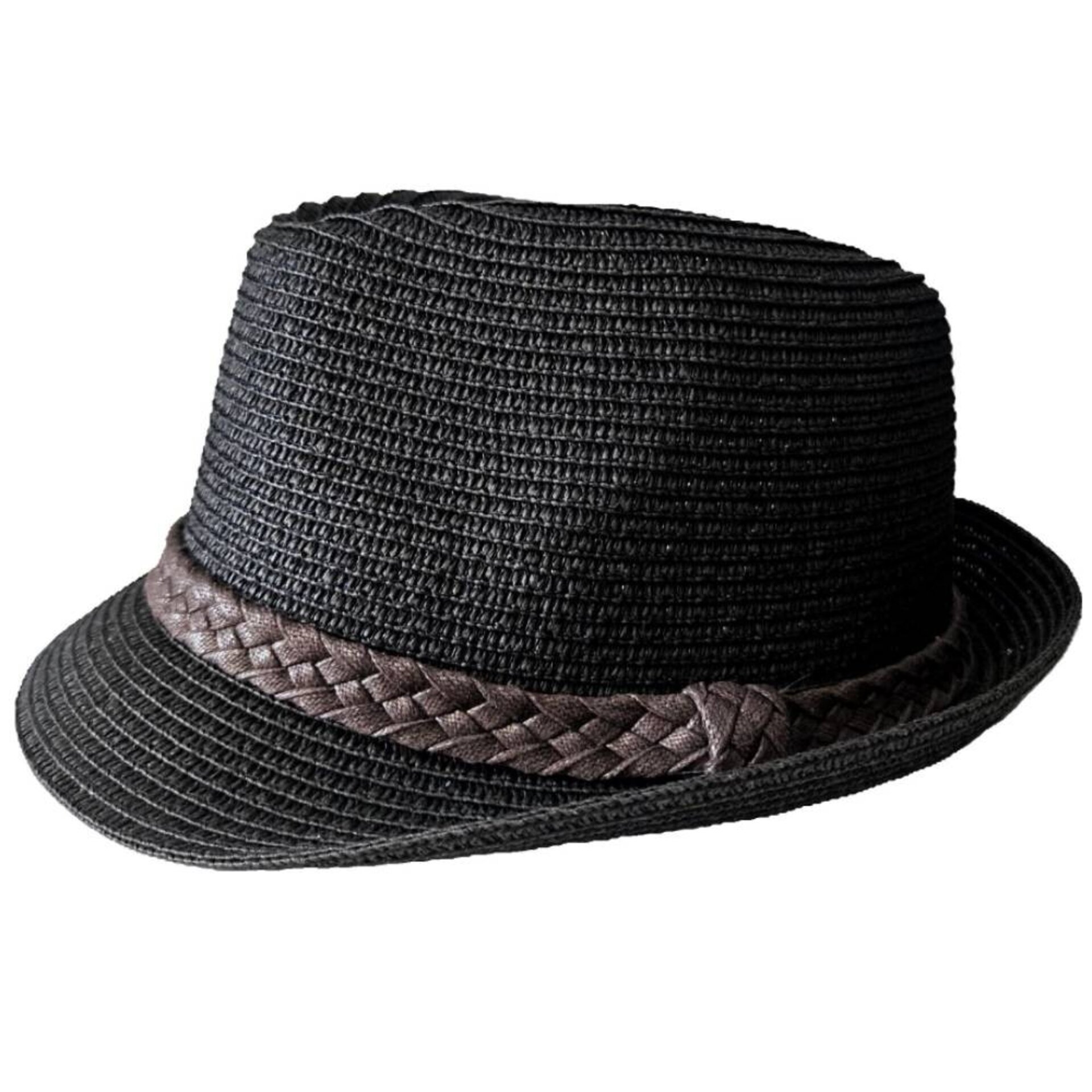 Sombrero Paja Trilby Negro Ajustable | Unisex Verano Urbano | Banda Trenzada - 8