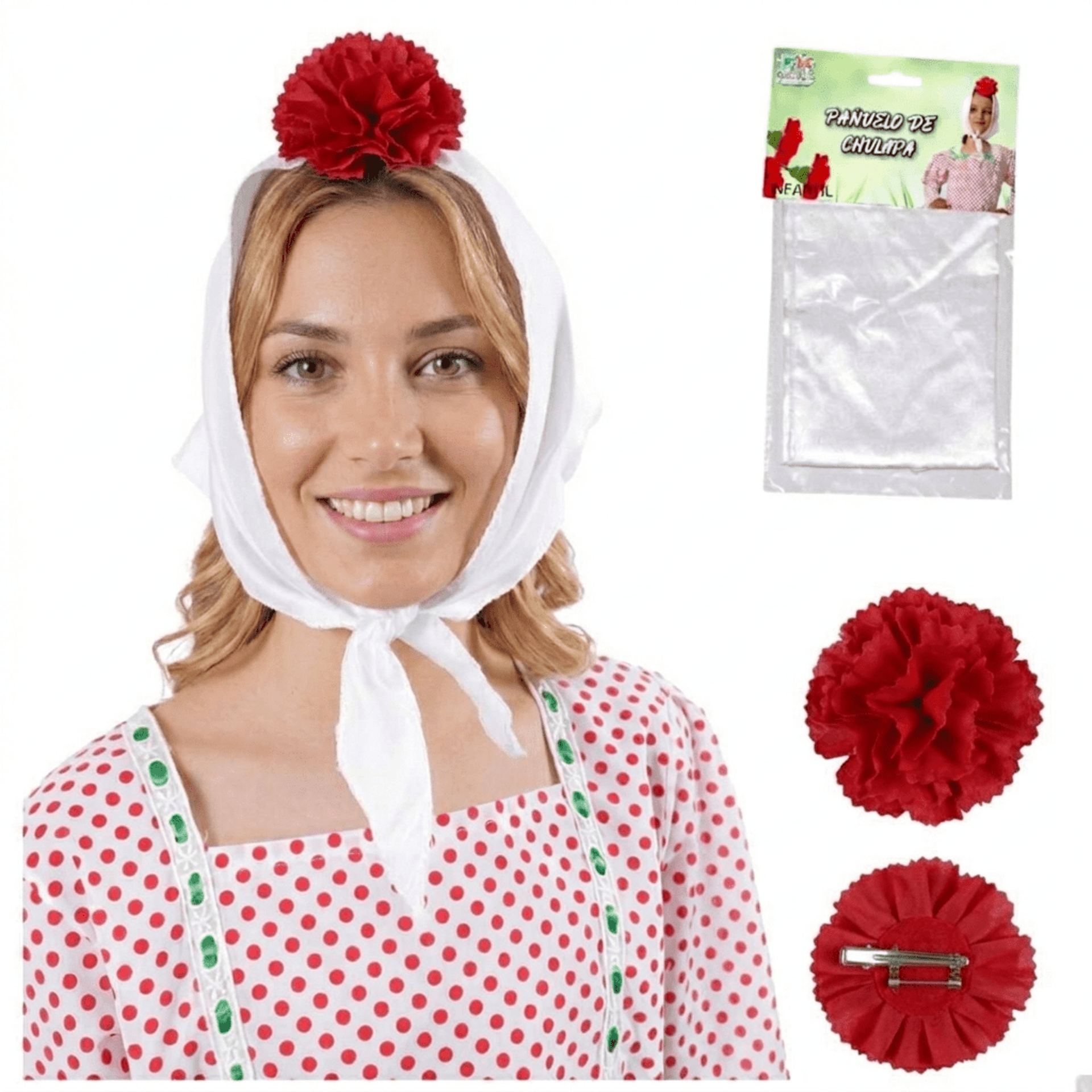 Lote 24 Accesorios Disfraz Chulapa Adulto : 12 Pañuelos Blancos + 12 Claveles - 4