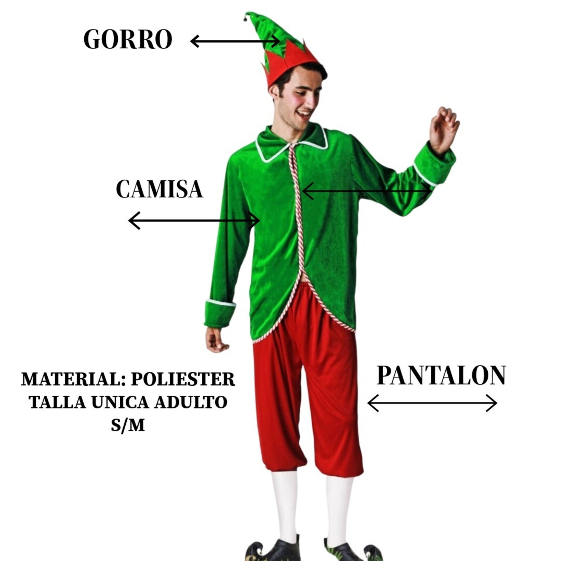 Disfraz de Elfo Navideño para Adulto | Traje de Elfo con Gorro | Talla Única S/M - 2