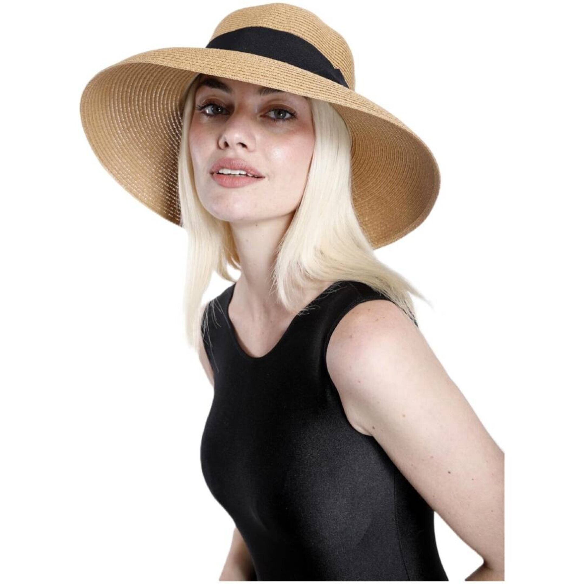 Sombrero Paja Mujer | Marrón Cordón Ajustable | Ala ancha Fedora Talla Única - 4