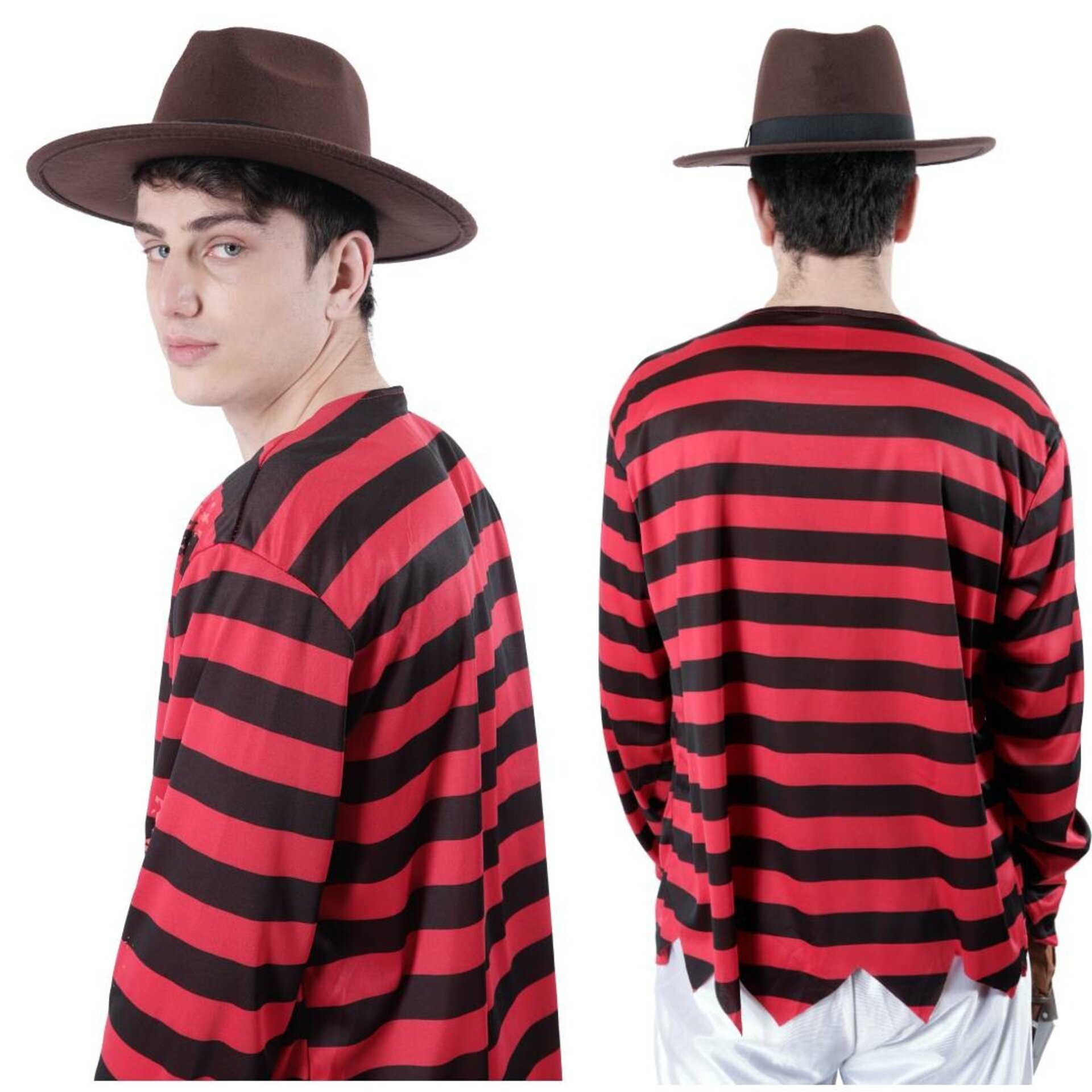Camisa Manga Larga Rayas Rojas y Negras para Disfraz Freddy Krueger - 2