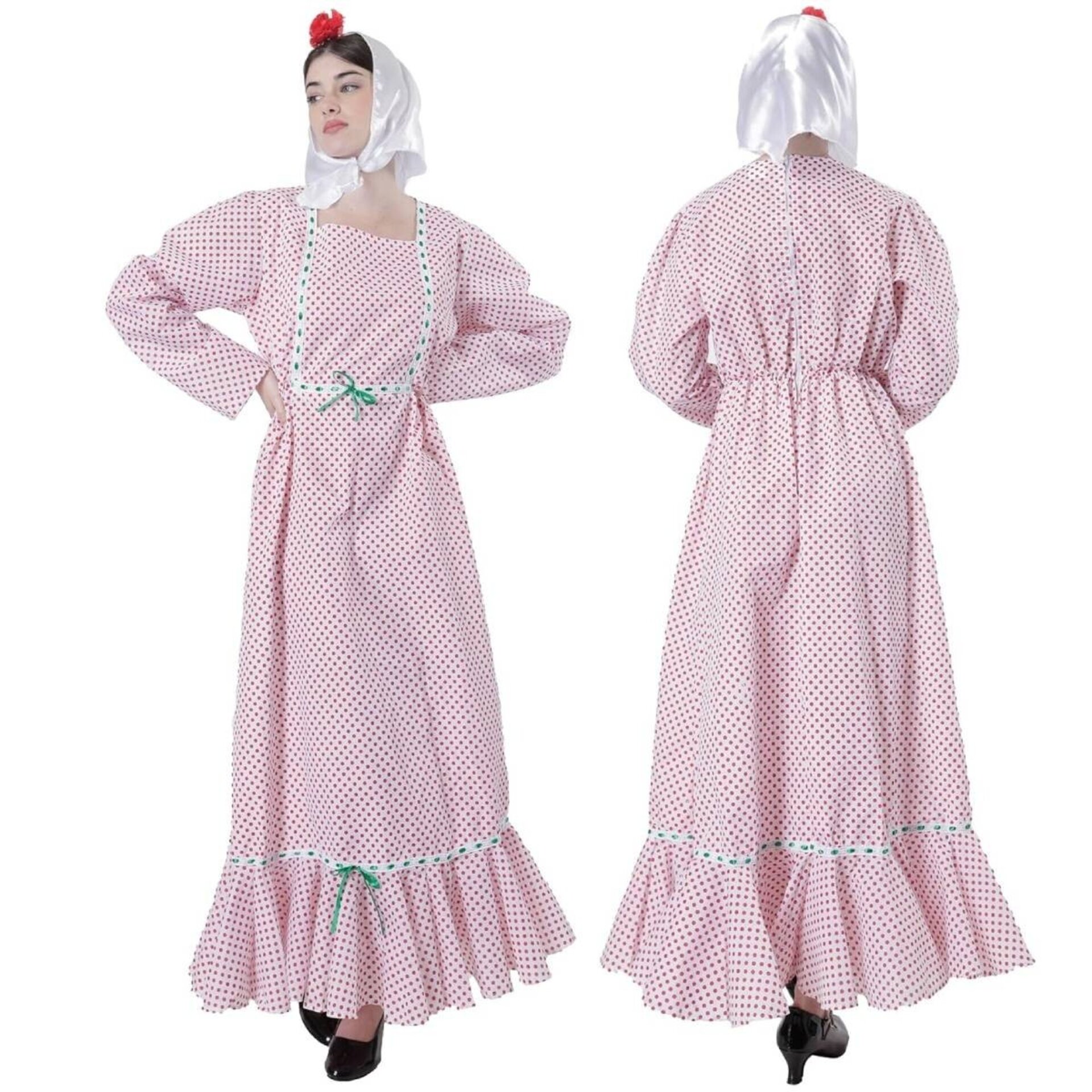 Vestido Chulapa Disfraz Madrileña con Pañuelo, Flor roja San Isidro Adulto Mujer - 4