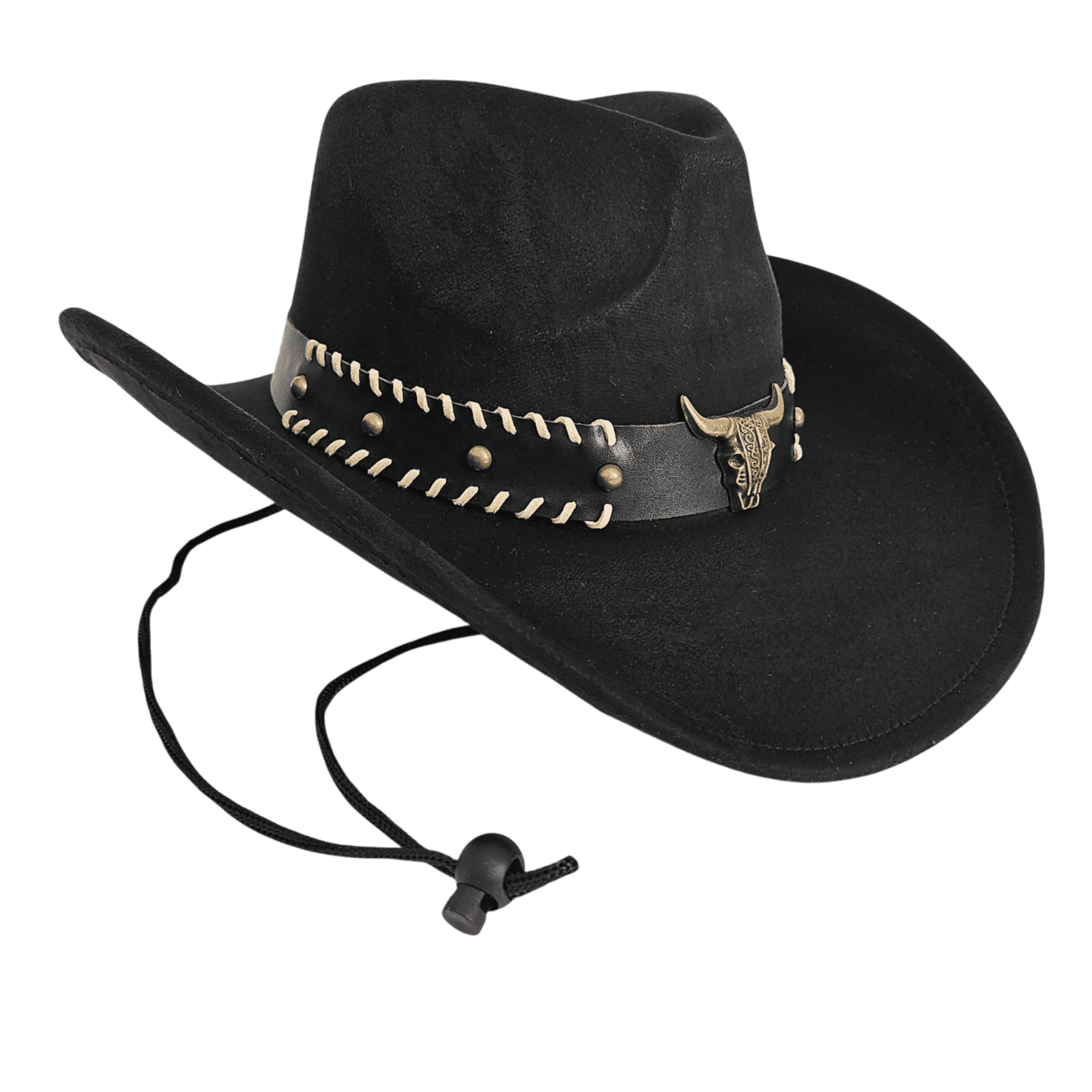 Sombrero Vaquero Estilo Western de Ala Ancha - Cowboy Negro Gamuza Sintetica - 5