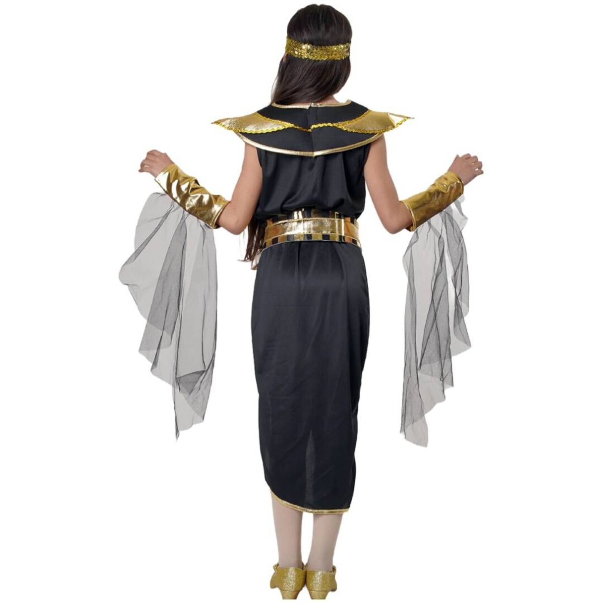 Disfraz de Egipcia Cleopatra para Niña. Vestido Negro con Accesorios Dorados. - 6