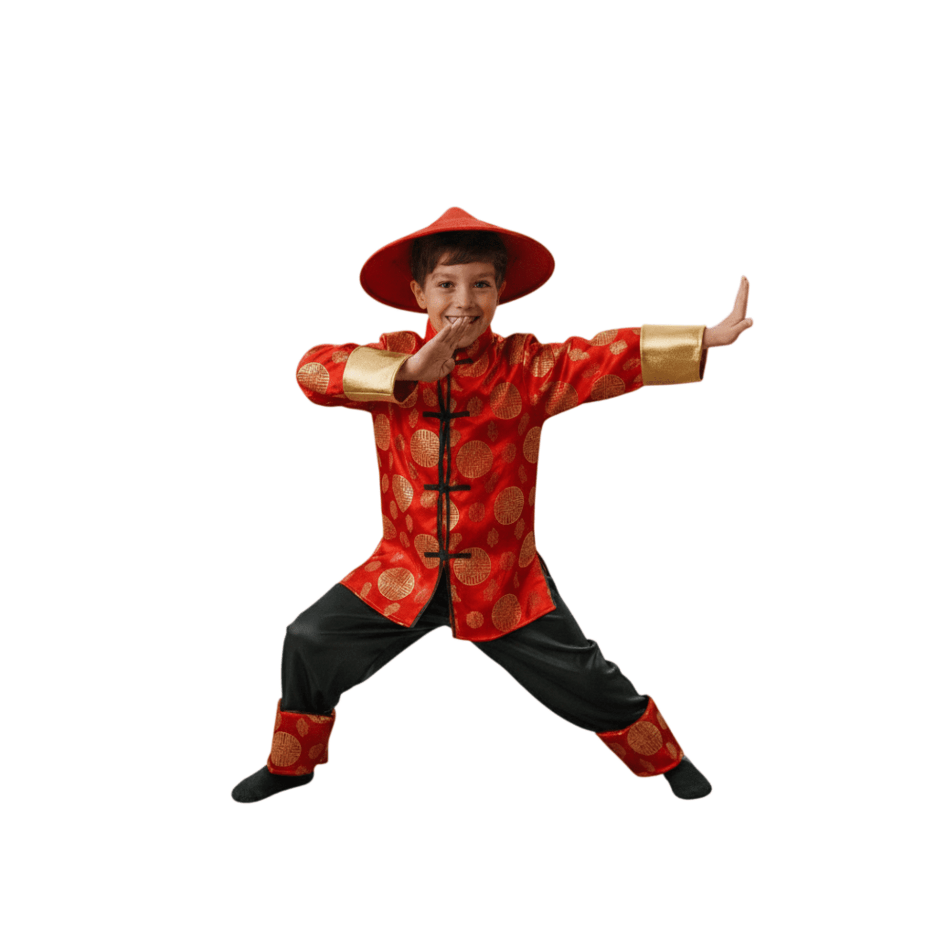 Disfraz de Guerrero Oriental para Niño - Cultura China Camisa Pantalón Sombrero - 2