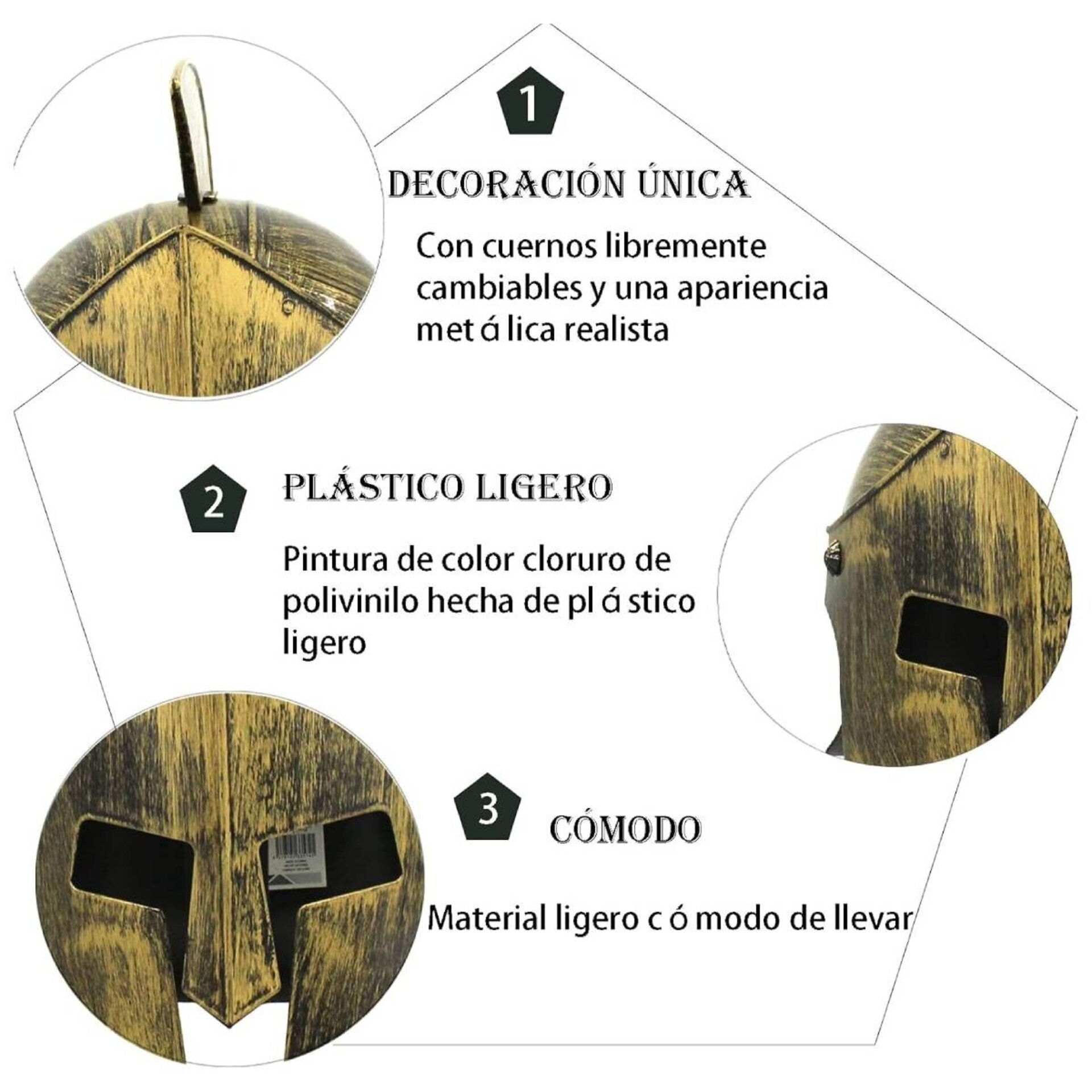 Casco Medieval Espartano Disfraz Romano de Gladiador Guerrero Adulto Talla Única - 11