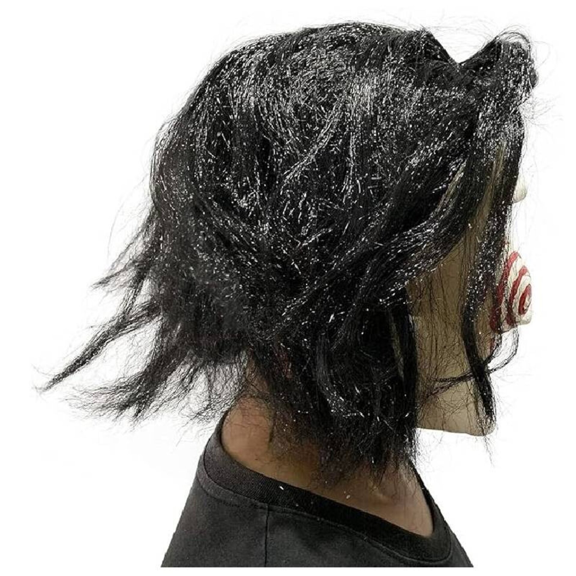Disfraz Saw Máscara latex con peluca Guante, Pajarita para Adulto Terror Miedo - 6