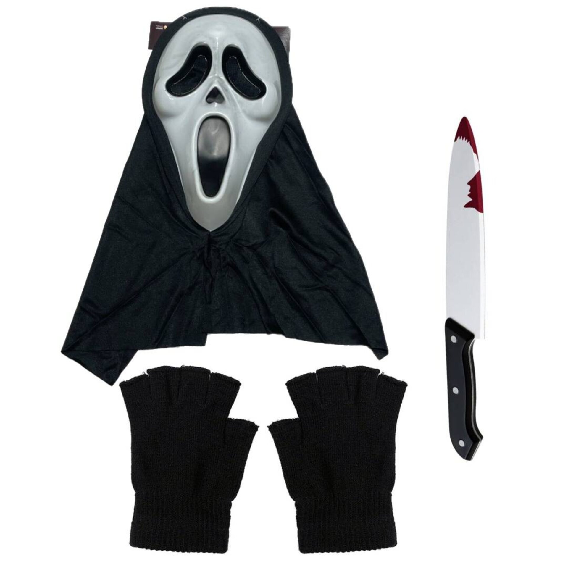 Disfraz Scream Fantasma - Máscara con Capucha, Guantes, Cuchillo Sangriento - 7