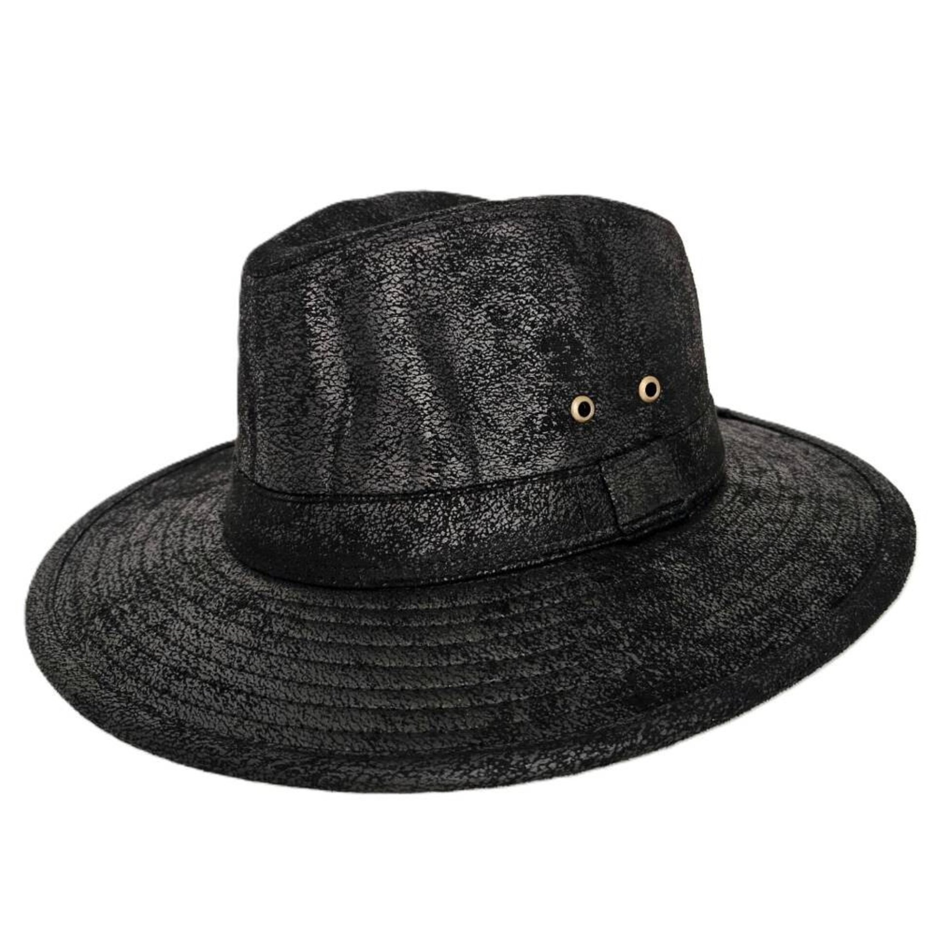 Sombrero Fedora Sintético Negro Desgastado Unisex Adulto Estilo Western Aventura - 8
