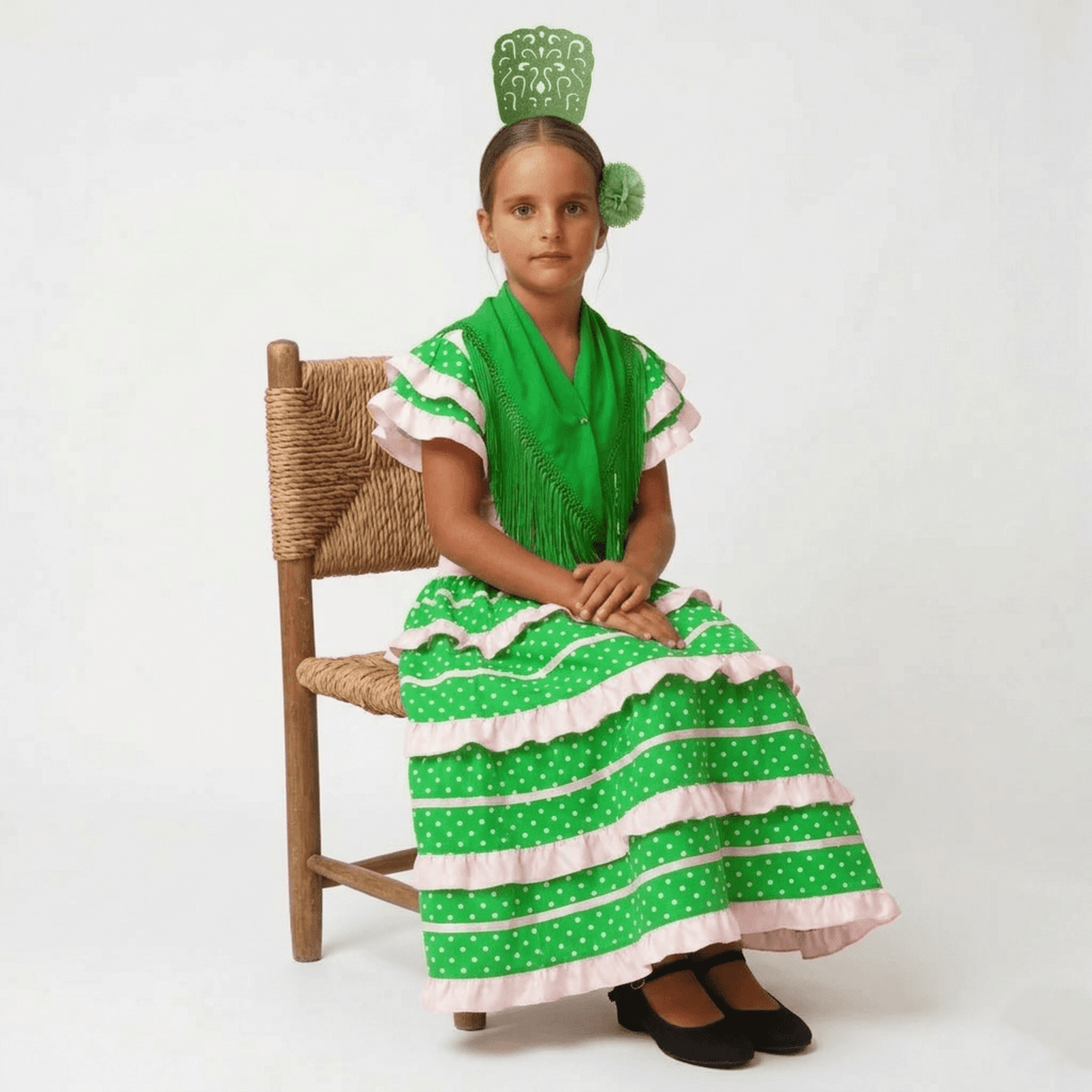 Disfraz de Flamenca Niña Vestido Sevillana con Lunares y Accesorios 1-12 Años - 3