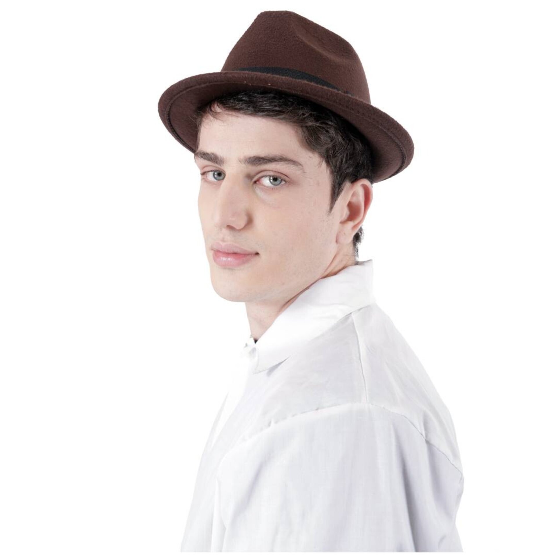 Sombrero de Fieltro de Lana de Estilo Fedora Clásico Trilby Ala Corta Marrón - 3