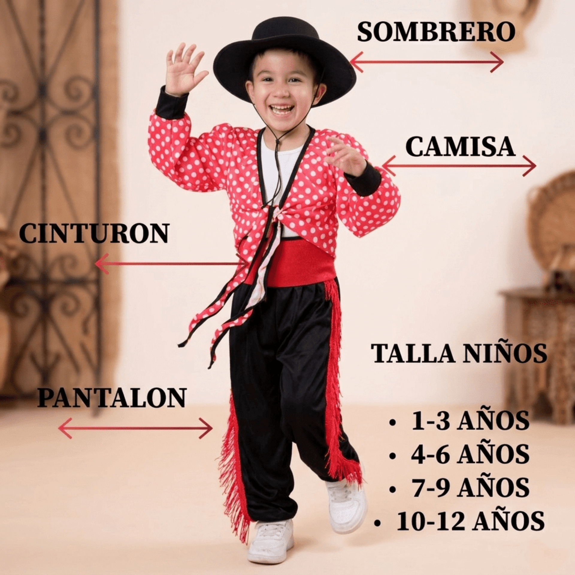 Disfraz de Bailarín Cordobés Infantil Flamenco con Sombrero y Fajín 1-12 Años - 4