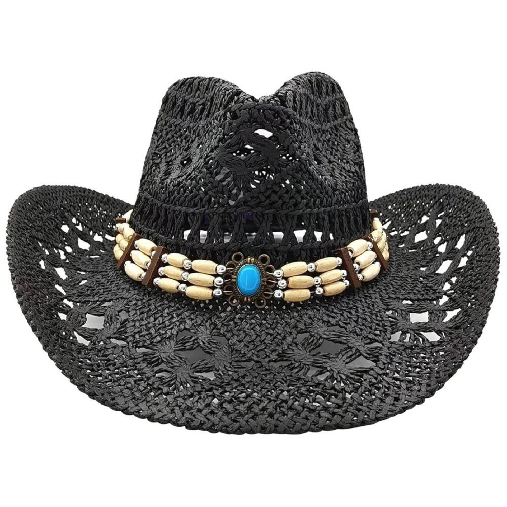 Sombrero Vaquero Paja Unisex Ajustable | Negro Cowboy Western | Alas Anchas - 1