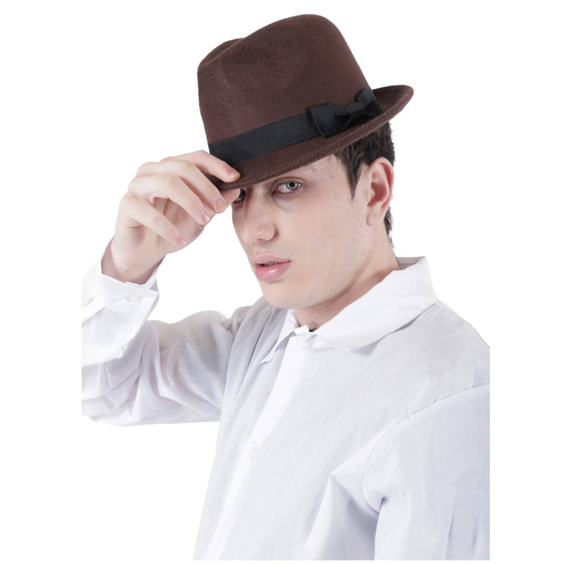 Sombrero de Fieltro de Lana de Estilo Fedora Clásico Trilby Ala Corta Marrón - 1