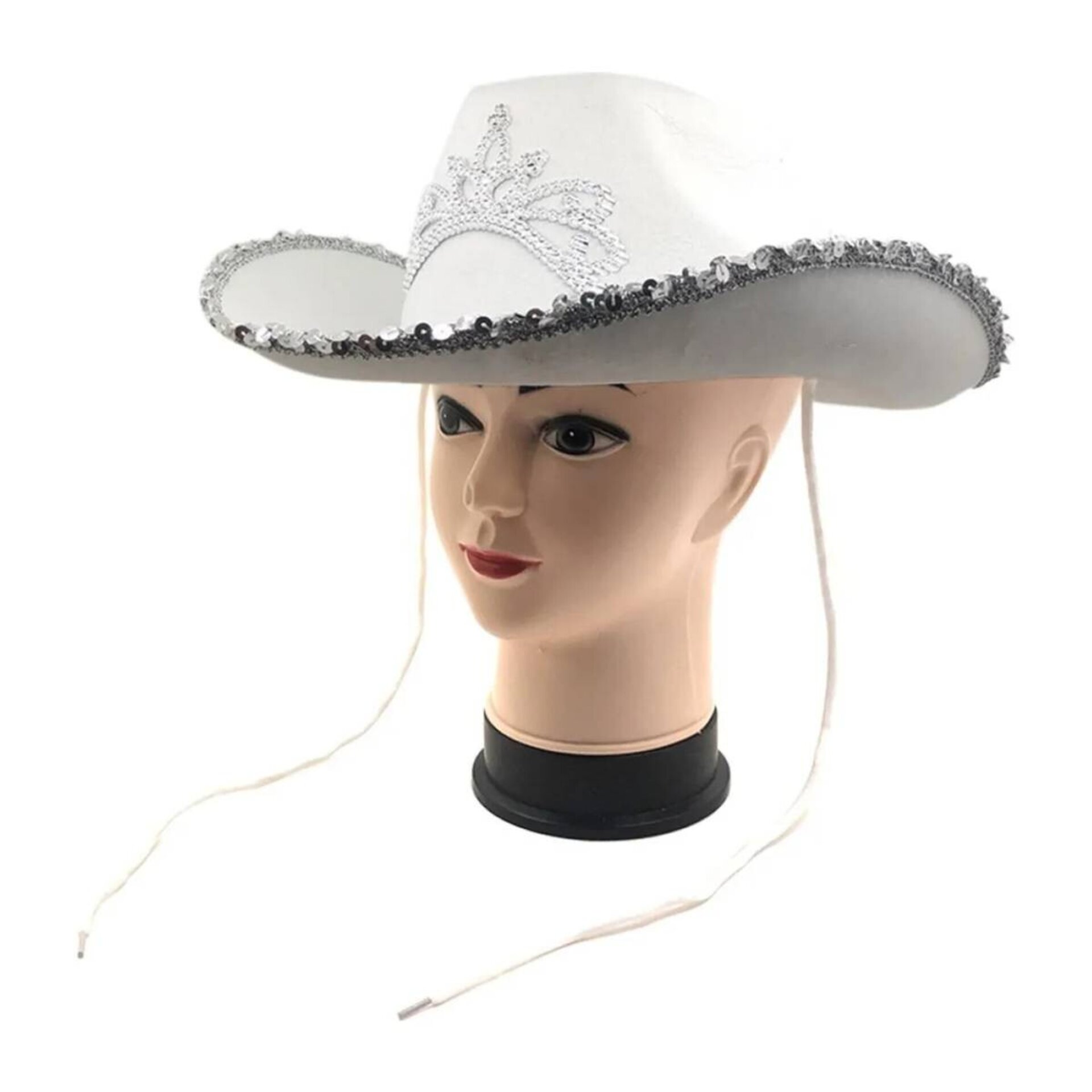 Sombrero Cowboy Vaquera con Lentejuelas, Corona Plata para Adulto Mujer - 6