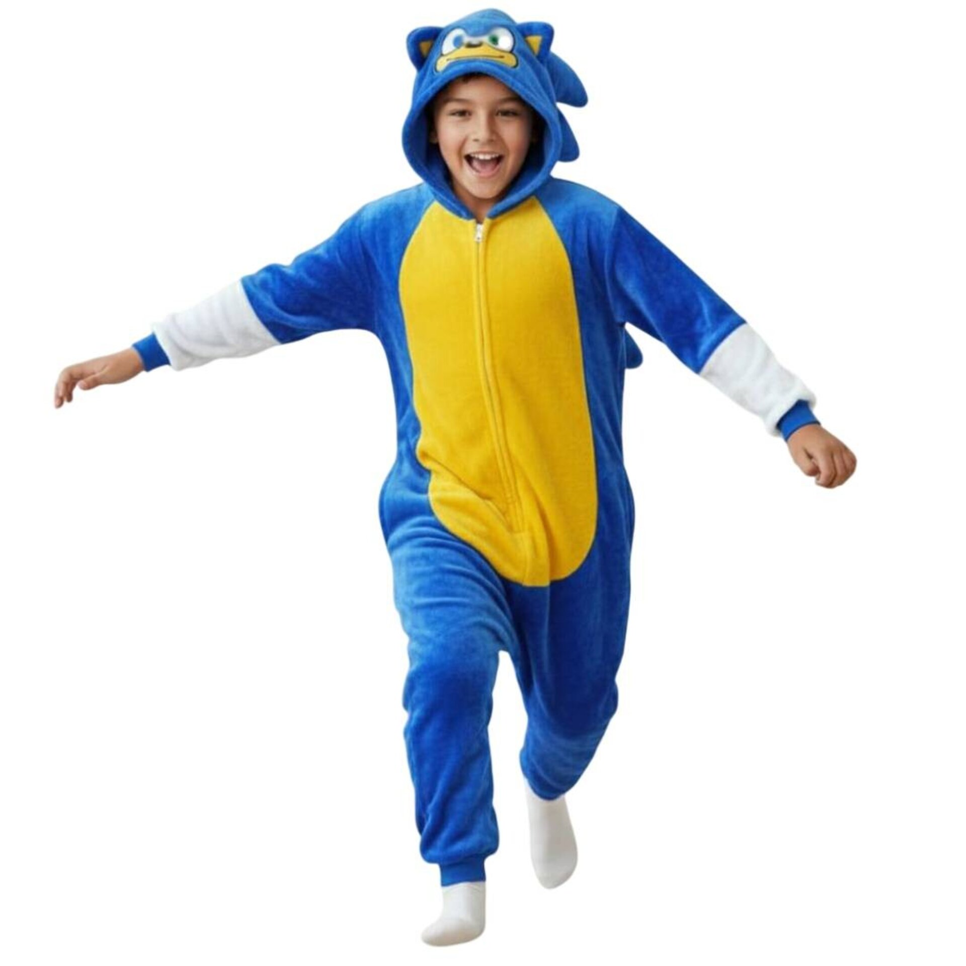 Pijama Mono Enterizo El Erizo Veloz Azul para Niños - Traje de Invierno Caliente - 6