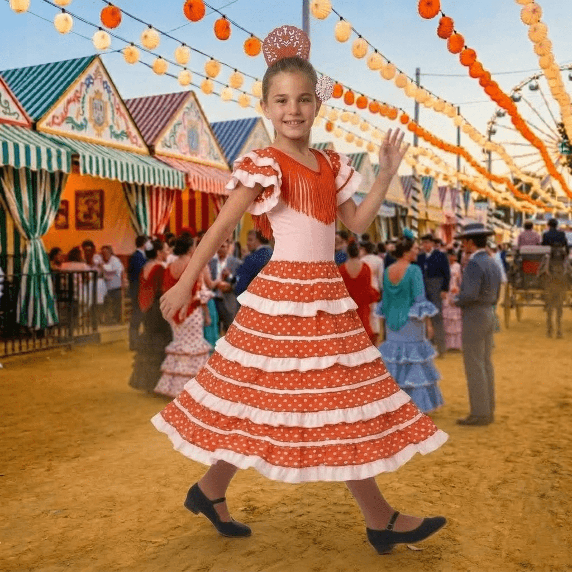 Vestido Flamenca Niña Traje Sevillana con Peineta y Flor | Disfraz Andaluza - 2
