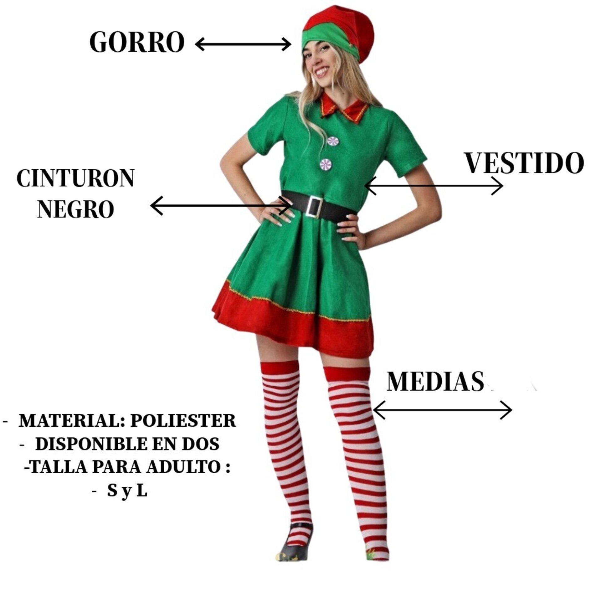 Disfraz de Elfa Navideña de Lujo para Mujer - Traje de Navidad | Vestido Verde - 5