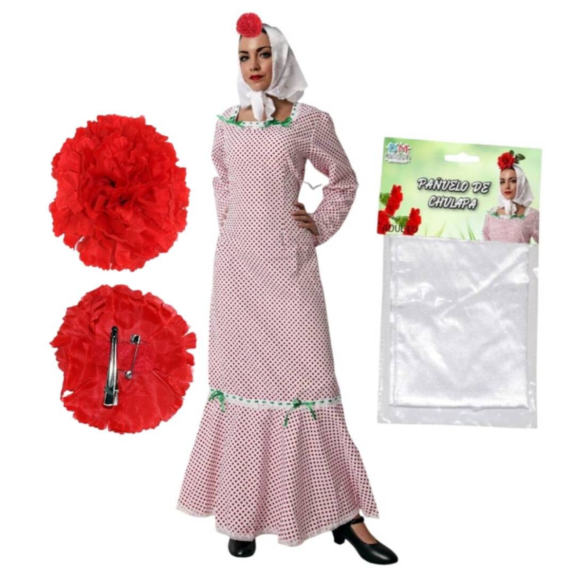 Lote 24 Accesorios Disfraz Chulapa Adulto : 12 Pañuelos Blancos + 12 Claveles - 13
