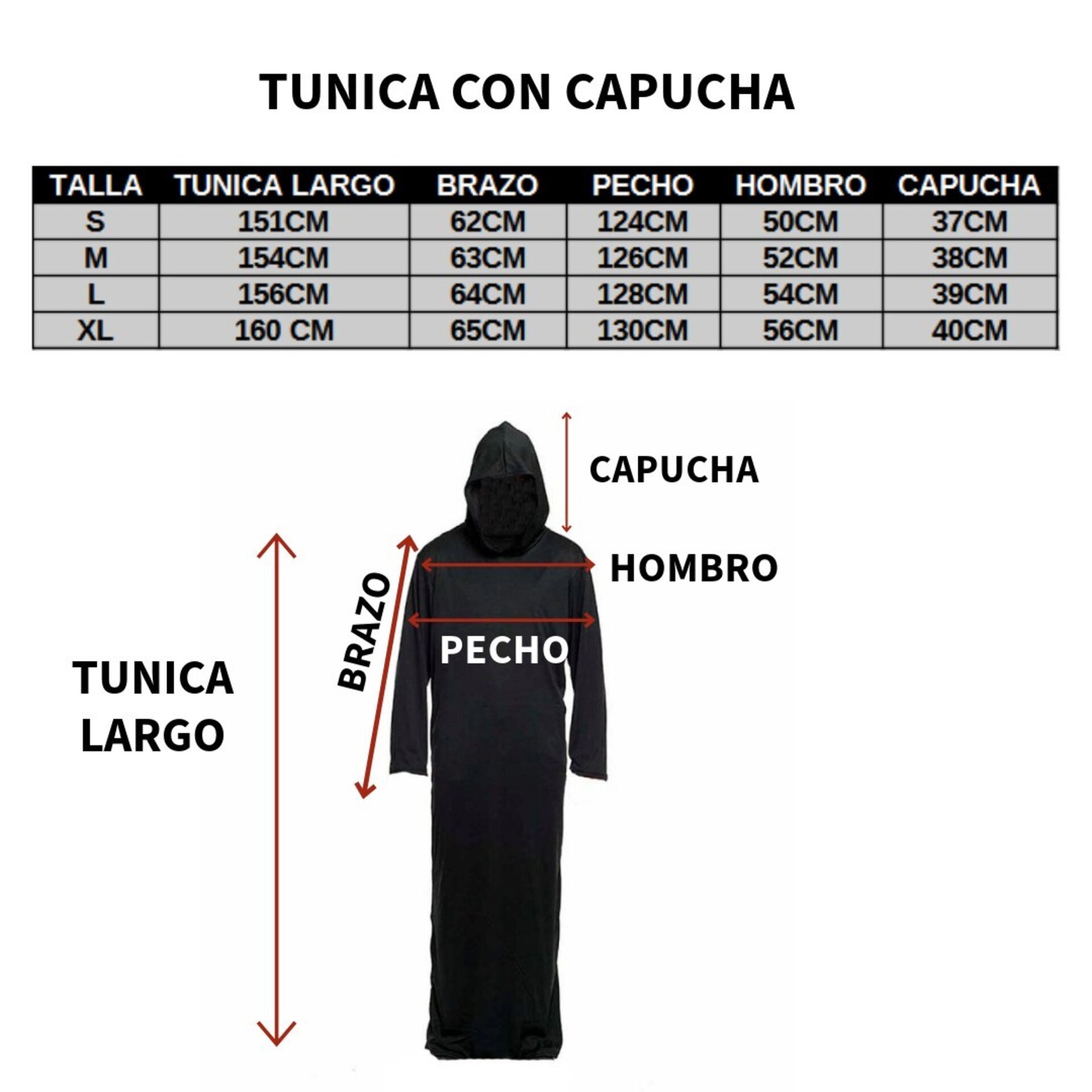 Túnica con Capucha para disfraz Halloween Fiesta para Adulto Hombre Mujer - 4