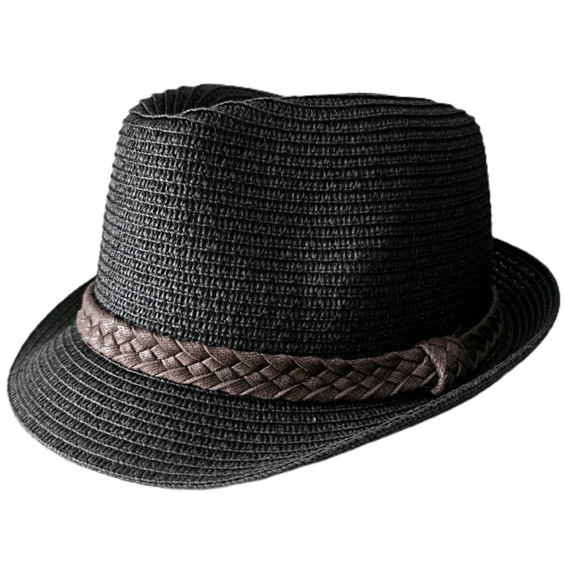 Sombrero Paja Trilby Negro Ajustable | Unisex Verano Urbano | Banda Trenzada - 2
