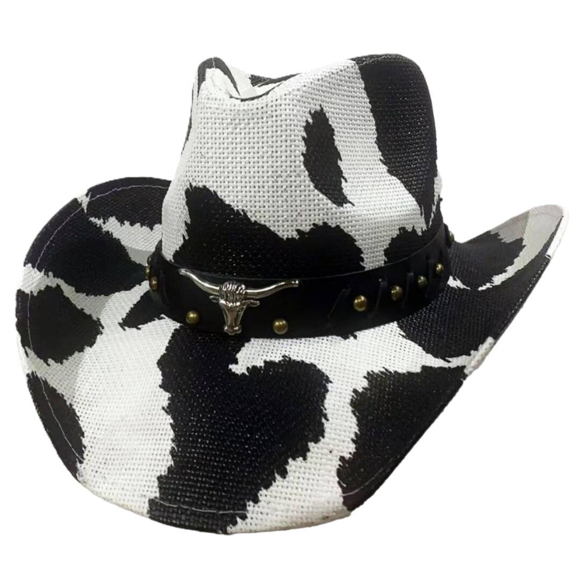 Sombrero Cowboy Vaquero Estampado Blanco Negro Western Adulto Ajustable M/L - 1