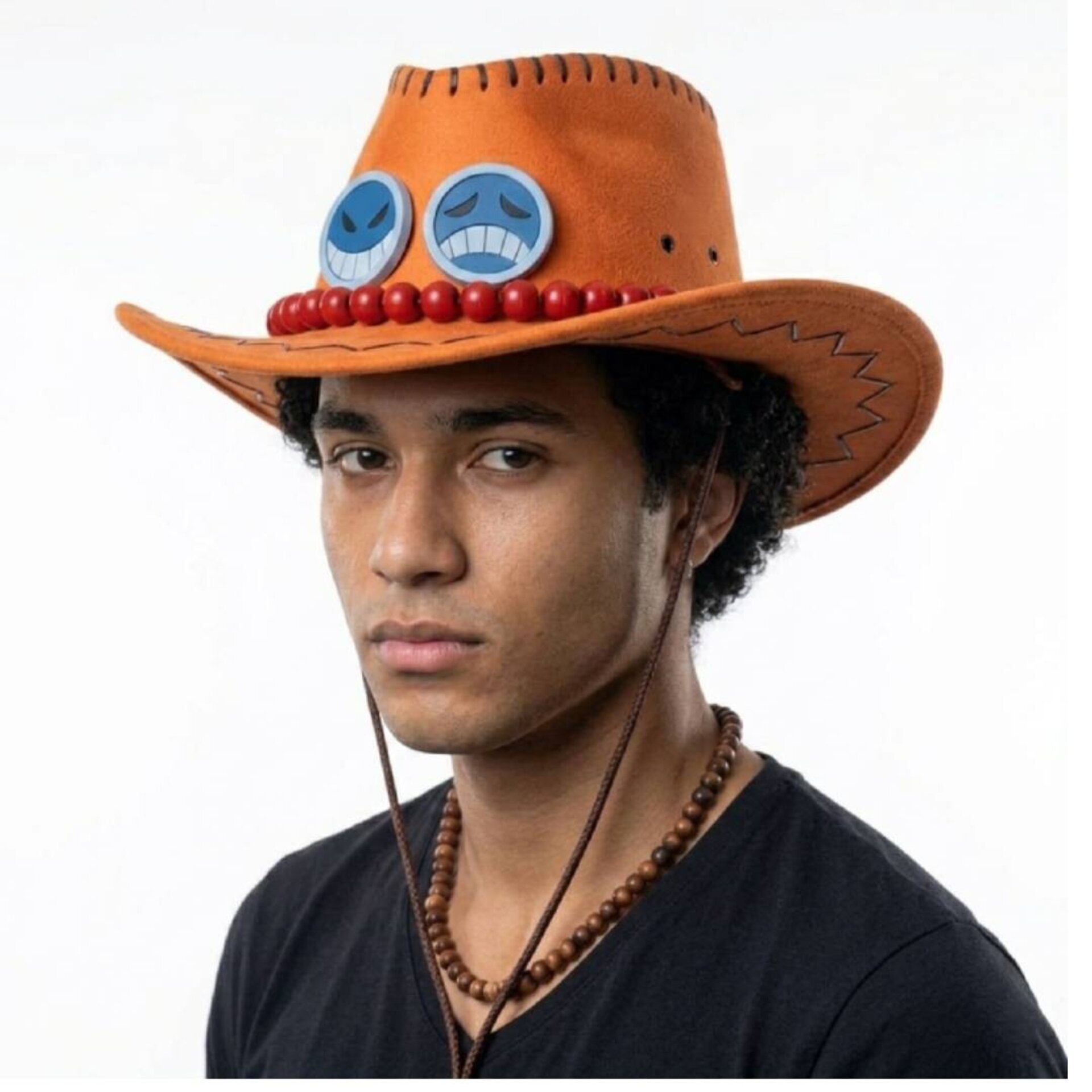 Sombrero Vaquero Naranja Premium con Abalorios y Emblemas Dobles - Gorro Western - 2