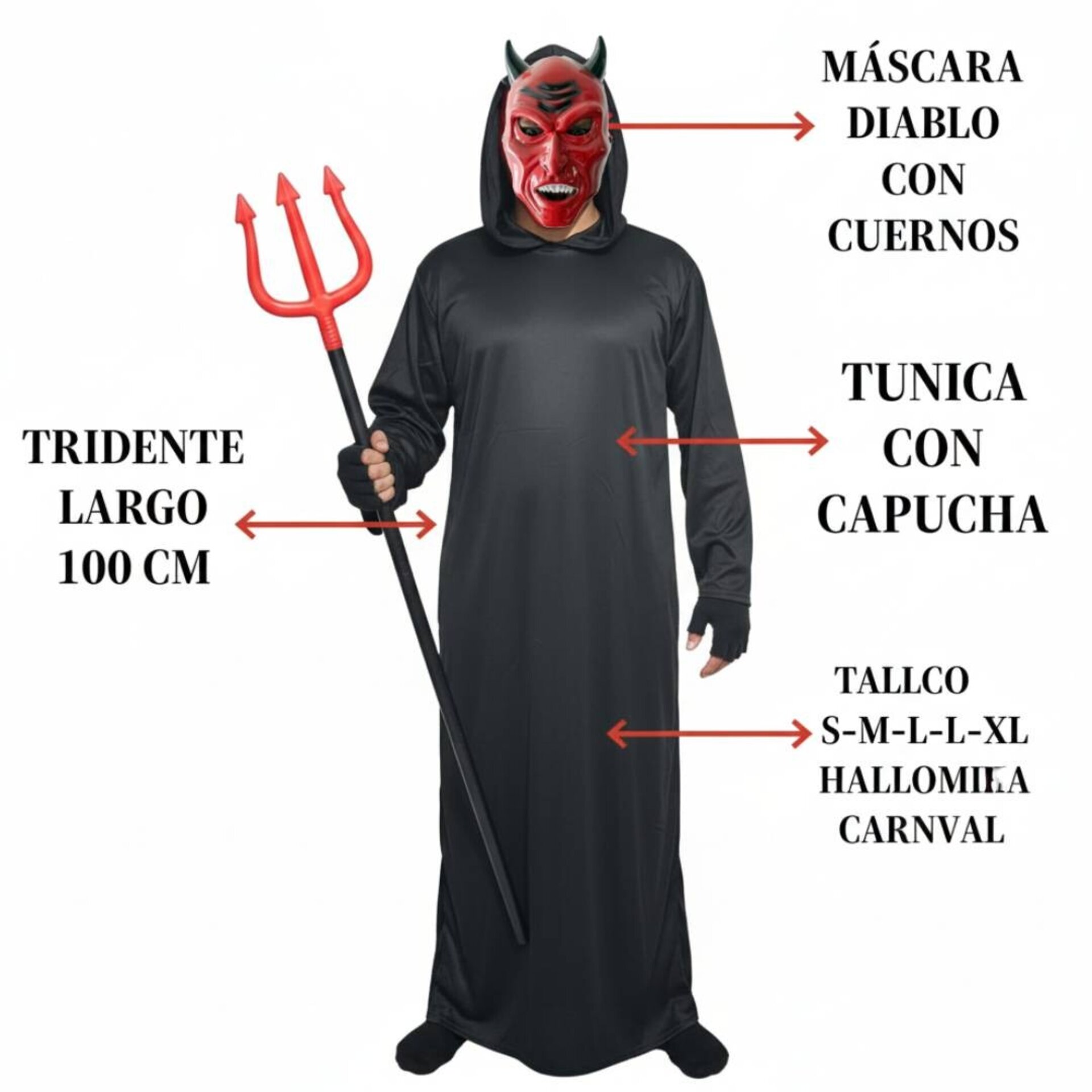 Disfraz Demonio Oscuro Adulto | Diablo Satanás para Halloween, Carnaval, Fiestas - 3