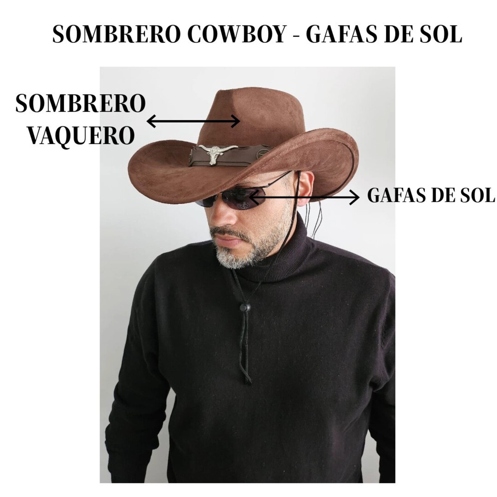 Sombrero Vaquero Cowboy Clásico con Gafas de Sol Western Original para Adulto - 9