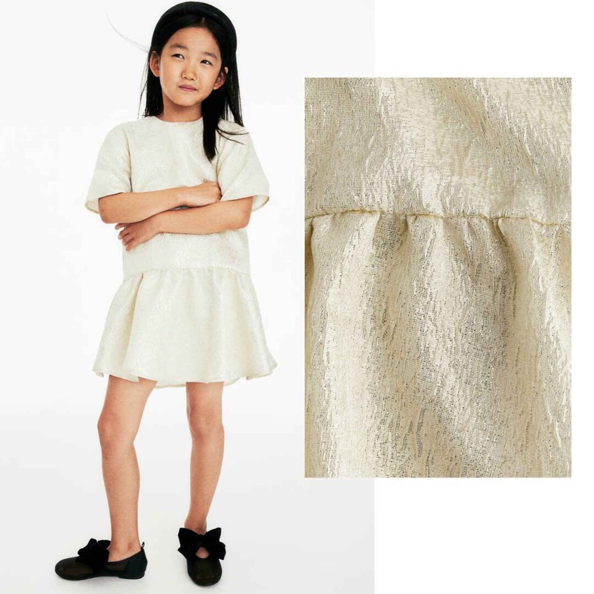 Vestido Corto acampanado Tejido Jacquard Dorado para Niñas - 2